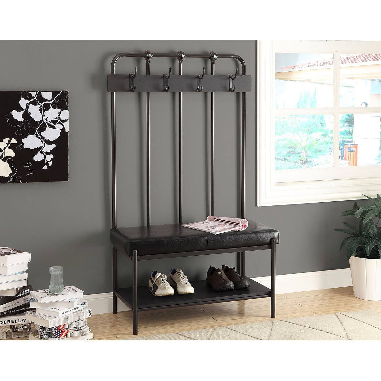 Metal Entry Bench with Coat Rack Gray 60 EveryRoom Charcoal Gray