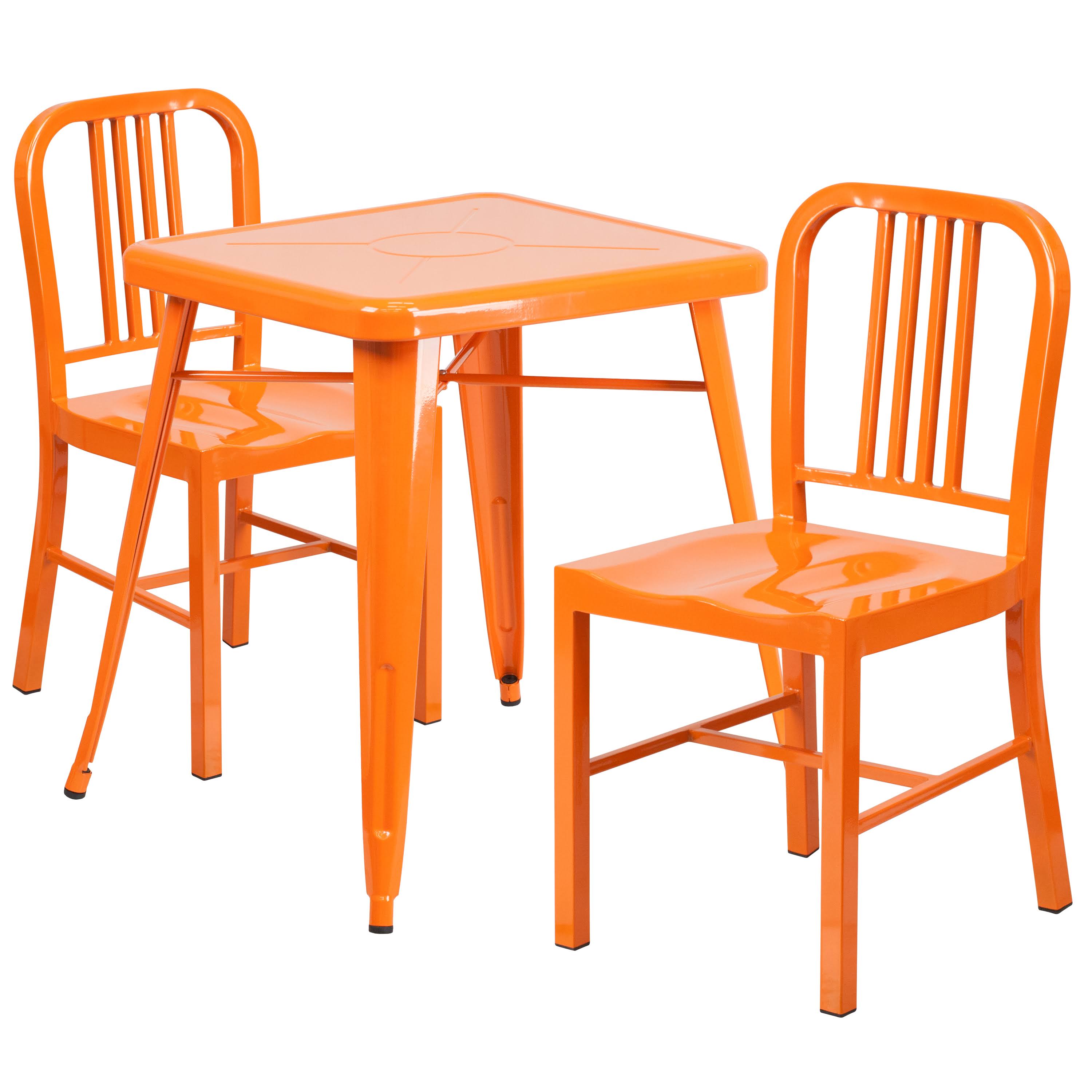Flash Furniture Orange Metal Indoor-Outdoor Table Set with 2 Vertical Slat Back Chairs