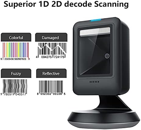 MINDRFID Desktop Barcode Scanner USB Wired 2D Bar Code Scanner Omnidirectional Barcode Reader Screen Scanning for Supermarket Warehouse Store Pack of 2