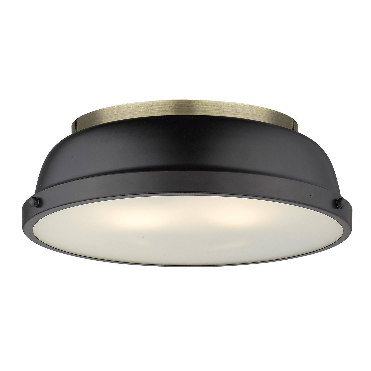 Golden Lighting 3602-14 AB-BLK Duncan 14 in. Flush Mount Light with Matte Black Shade Aged Brass