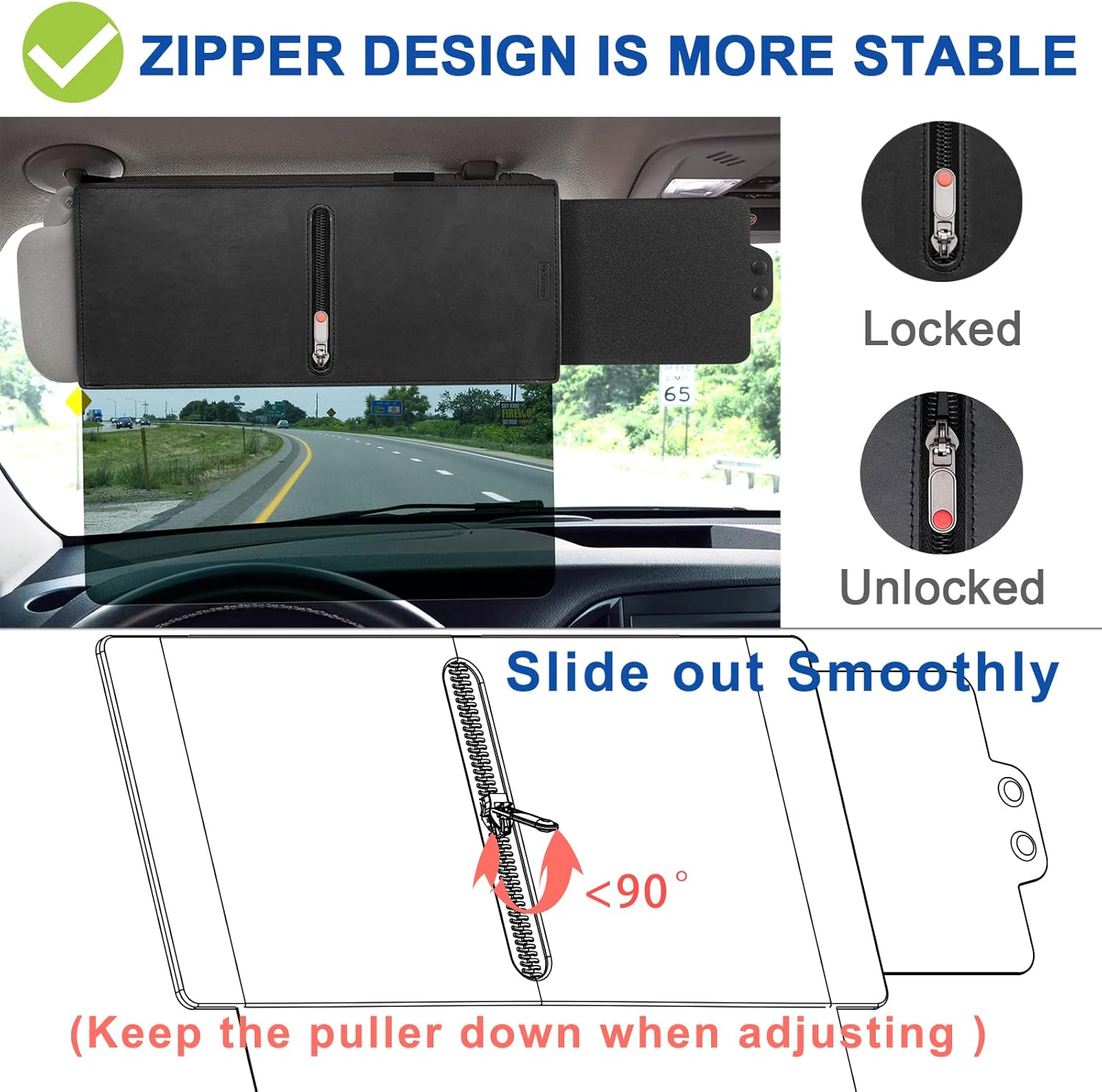 Veharvim 2 Pack Polarized Sun Visor for Car with Zipper Slider, Upgraded UV400 Car Sun Visor Extension with PC Lens and Side Sunshade,Anti-Glare Car Visor for Safe Driving,UV-Filtering