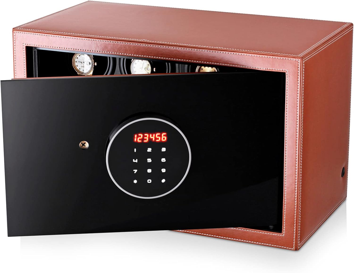 Watch Winder Security Safe for Automatic Watches with Digital Lock, Faux Leather Finish and Interior Backlight
