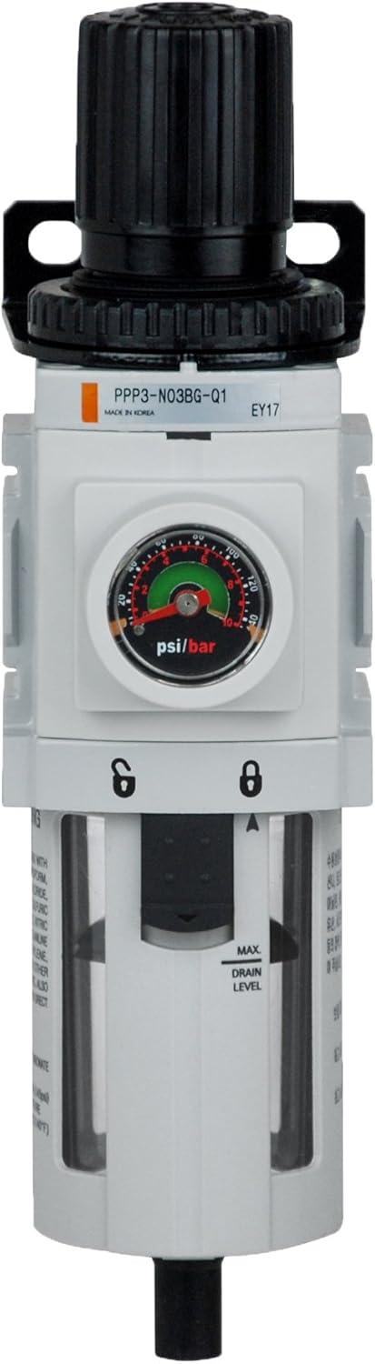 PneumaticPlus PPP3-N03BDG Compressed Air Filter Regulator Piggyback Combo 3/8