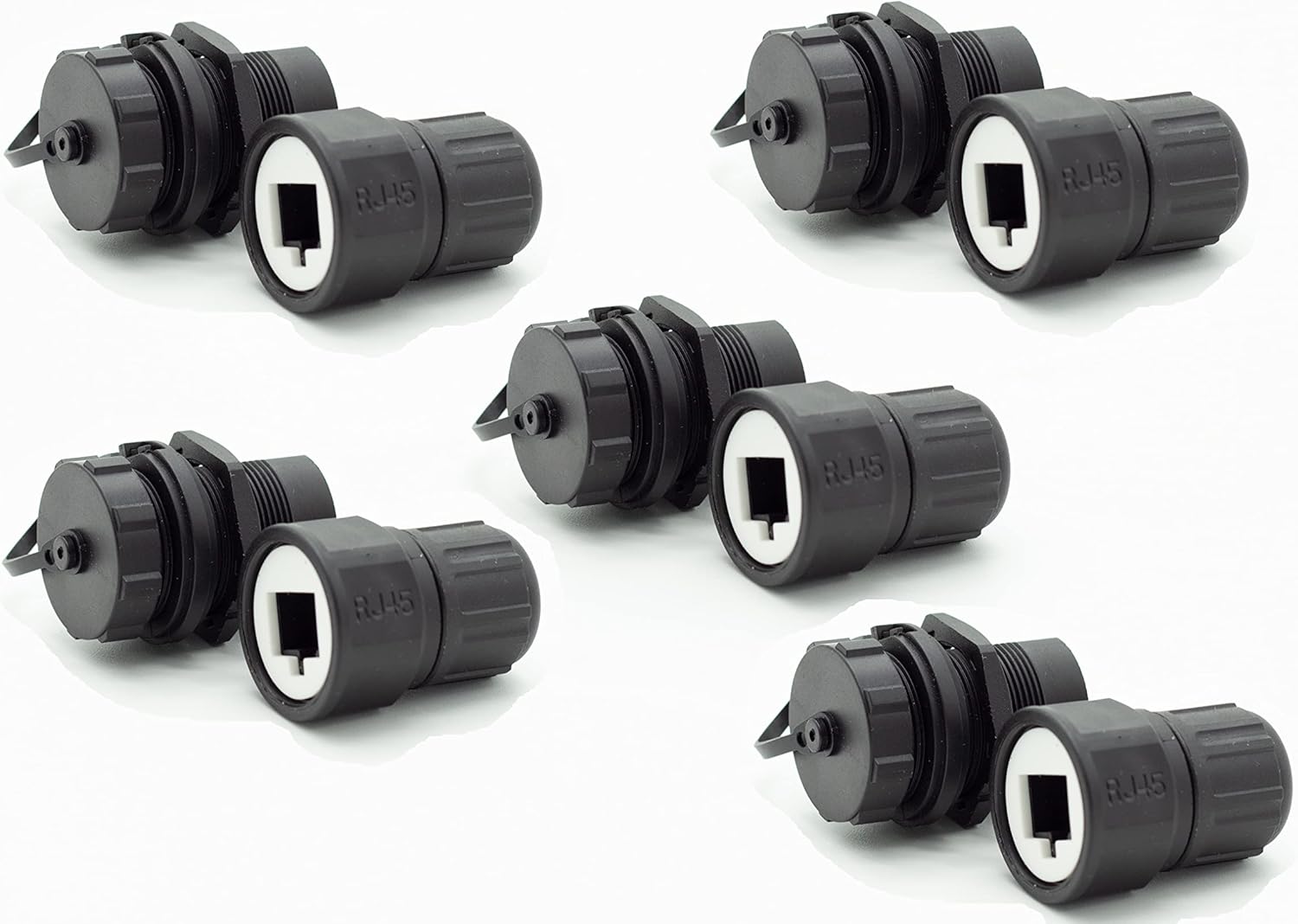 Axawibe 5 pcs RJ45 Waterproof Cat5/6 Connector, with Socket dust Cap. Ethernet LAN Cable Connector, Network Cable Outdoor LAN Coupler Adapter Male to Female, black