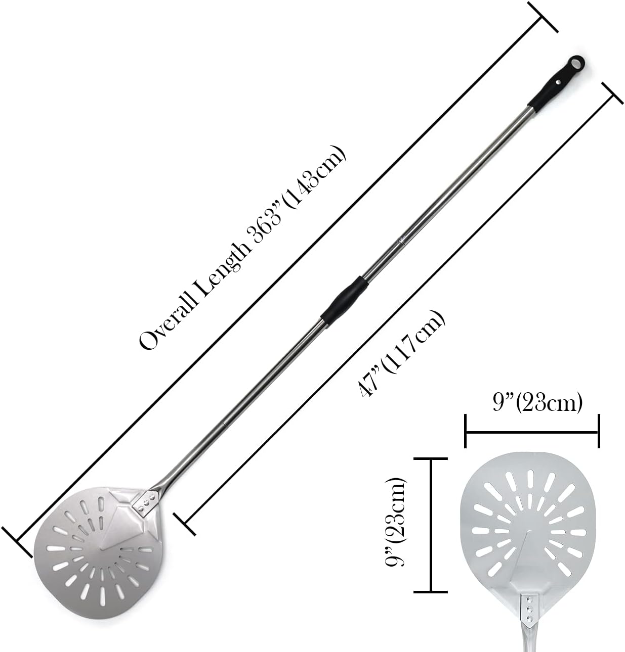 BNDHKR Pizza Turning Peel with Detachable and Adjustable Handle, 56-Inch Long, 9