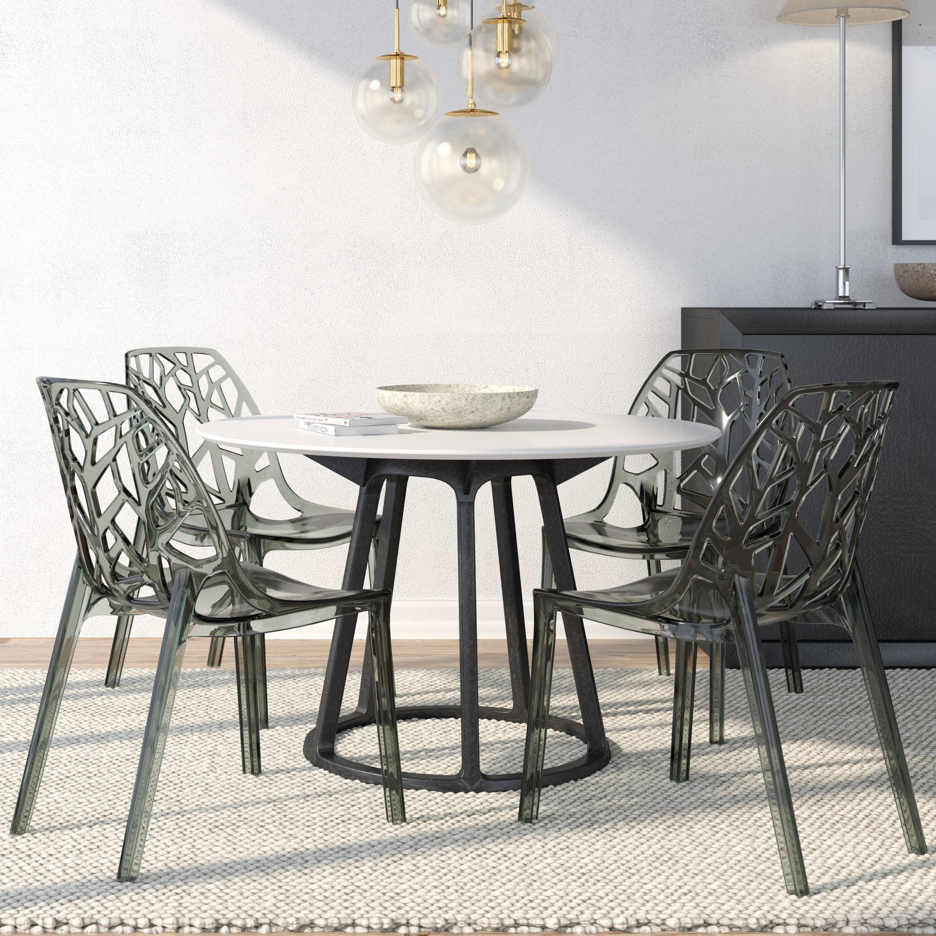 LeisureMod Modern Flora Black Cut Out Plastic Dining Chair Set