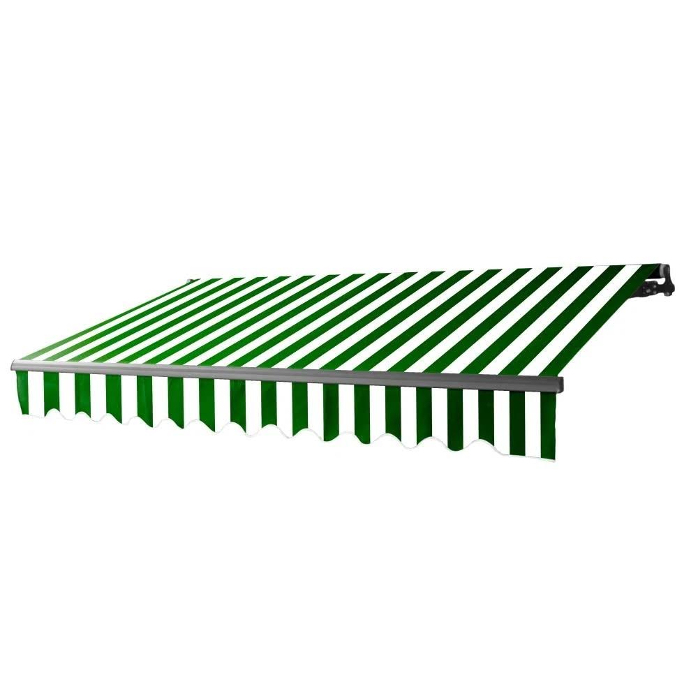 Aleko AB12X10GWSTR00 12 x 10 ft. Black Frame Retractable Home Patio Canopy Awning Green u0026 White