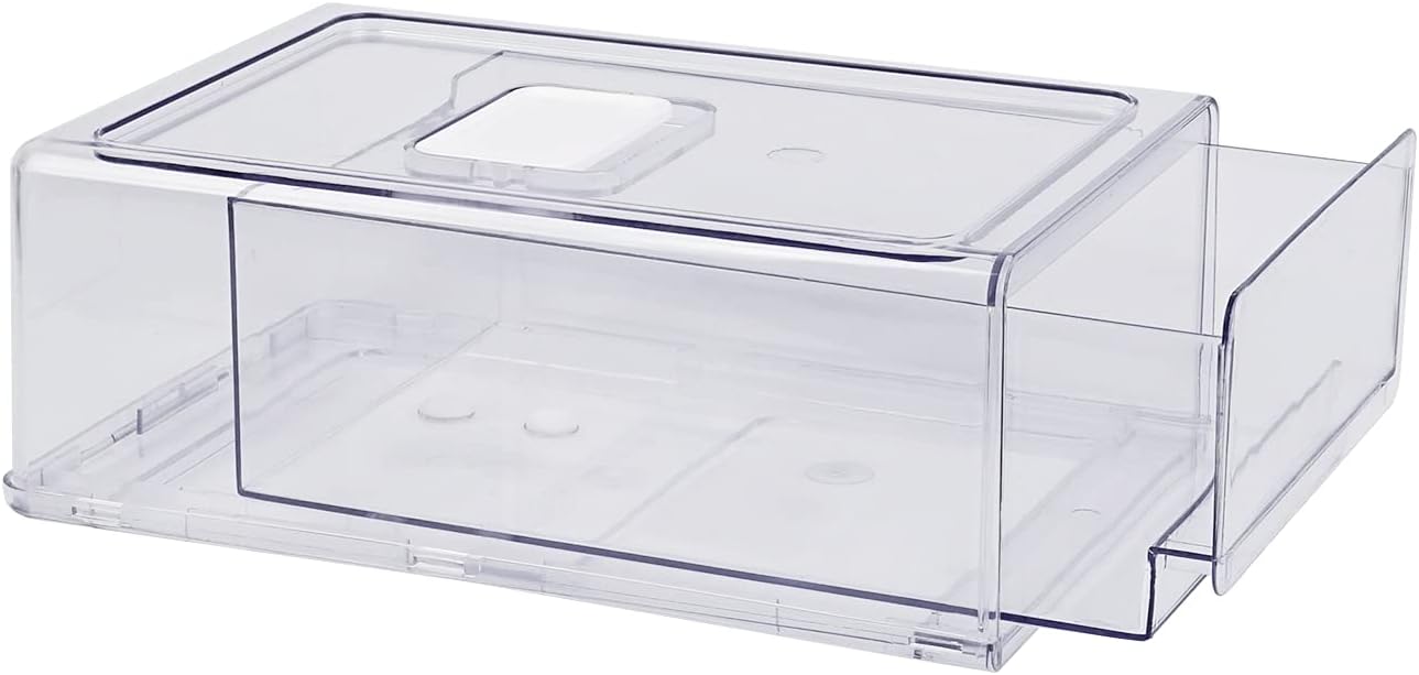 GREENTEC Stackable Refrigerator Organizer Bins, Pull Out Fridge Drawer, Clear Storage Container, Food Pantry for Kitchen, BPA Free, PET, Large Pack of 2