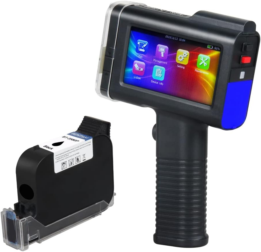 BENTSAI BT-HH6105B2 Handheld Inkjet Printer BT-HH6105B2 with 4.3 Inch HD LED Touch Screen Portable Coding Machine for Logo Barcode Label Series Number Production Date (Blue)