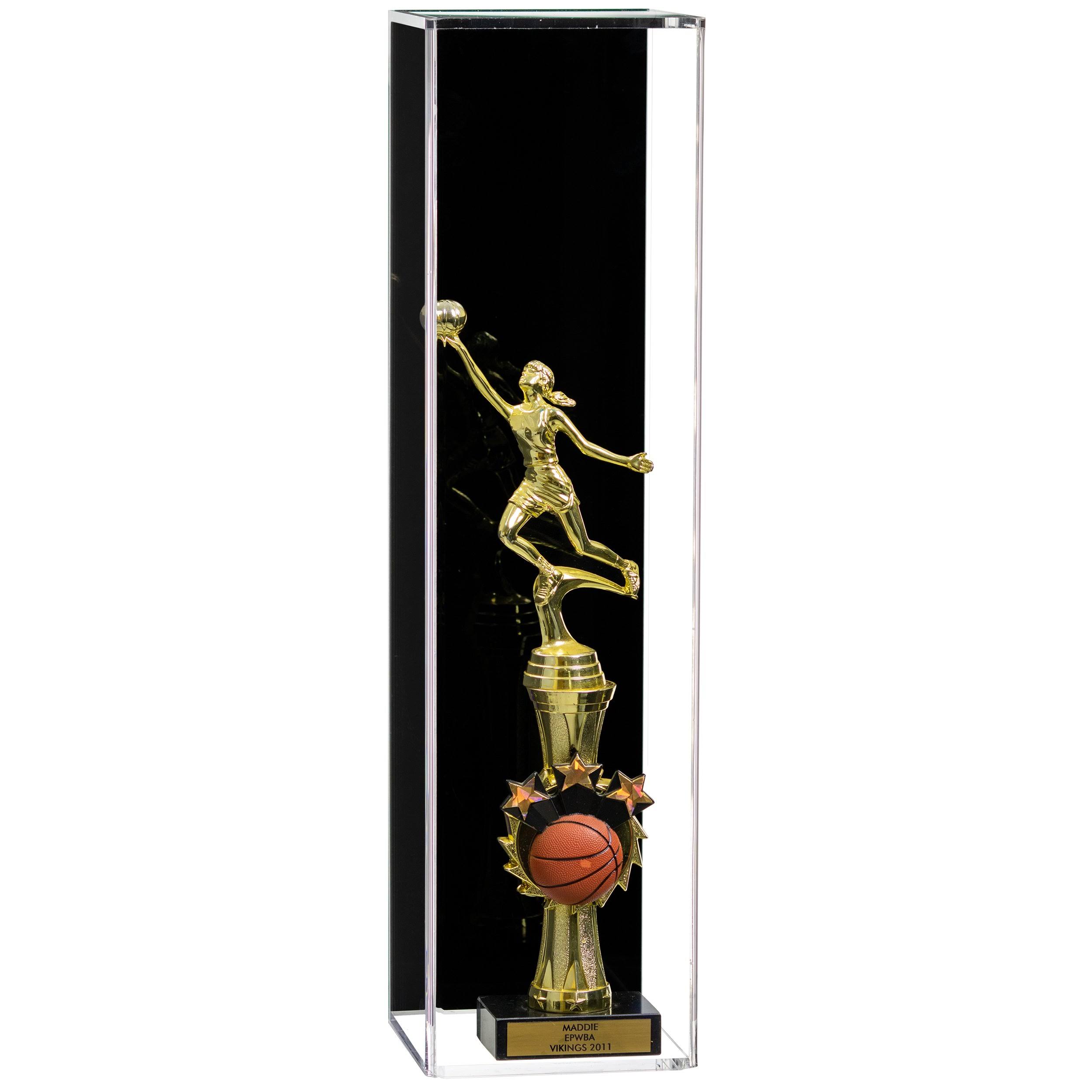 Versatile Deluxe Acrylic Display Case with Wall Mount and Black Back 4.875 inch x 4.875 inch x 18.5 inch (a021-bb-wm)