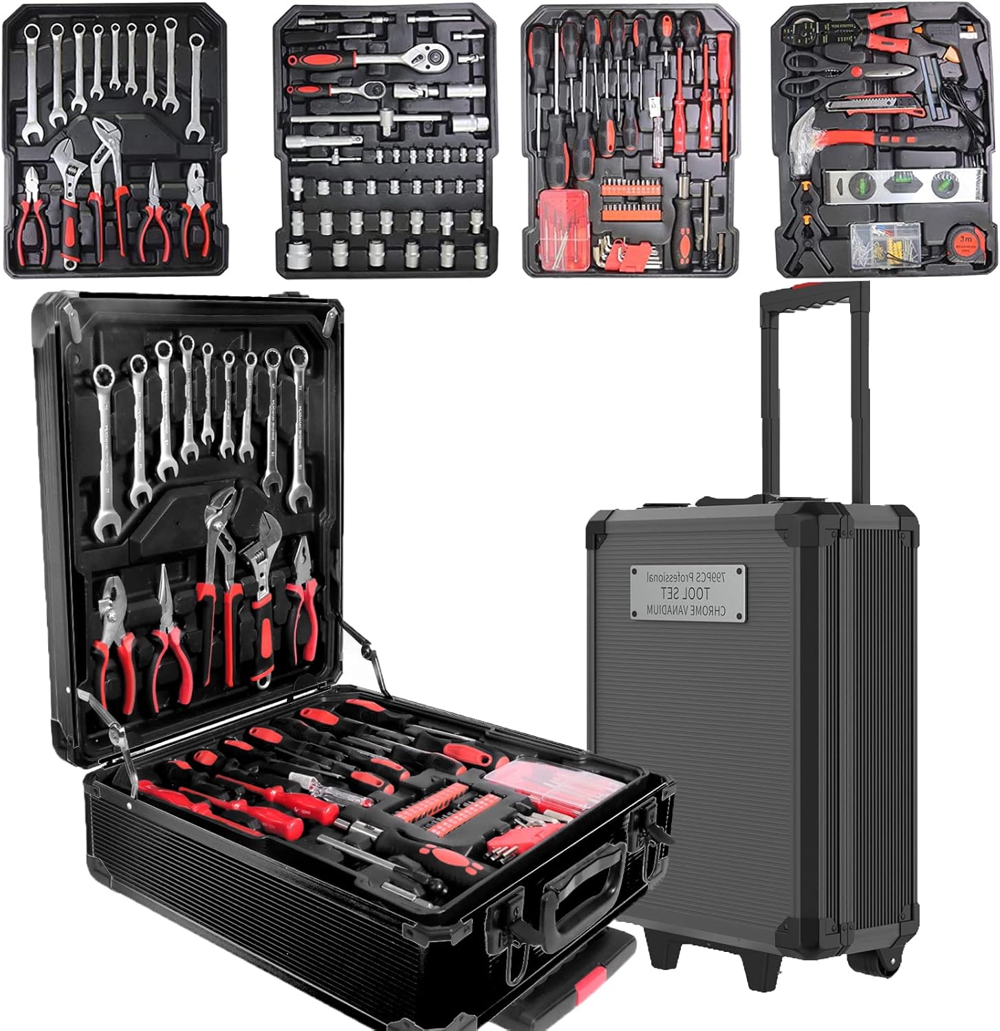 Bouncats Tool Sets, Portable Tool Set with Toolbox, House Repair Kit Set, General Household Hand Tool Set (Black)
