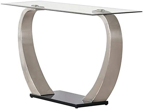 BOWERY HILL Contemporary Glass Top Accent Console Table in Silver
