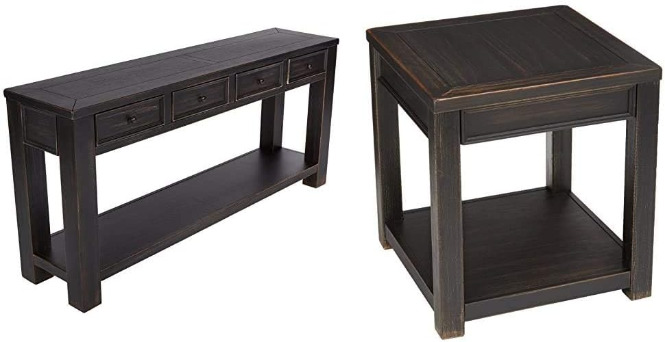 Signature Design by Ashley - Gavelston Console Table, Rubbed Black Finish & Gavelston End Table, Rubbed Black Finish