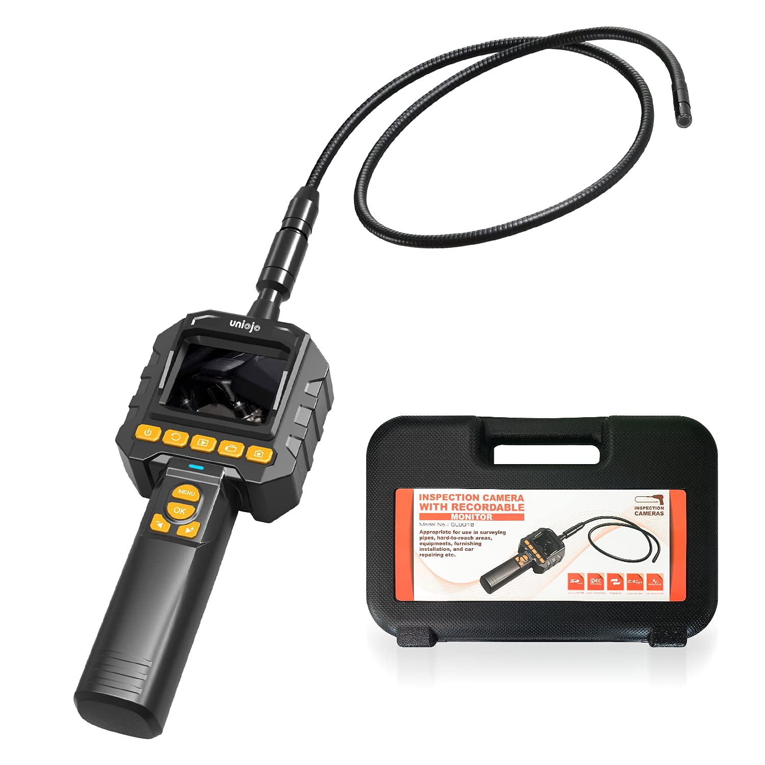 Endoscope Inspection Camera, UNIOJO Borescope Camera with Lights, 1080P 4.3