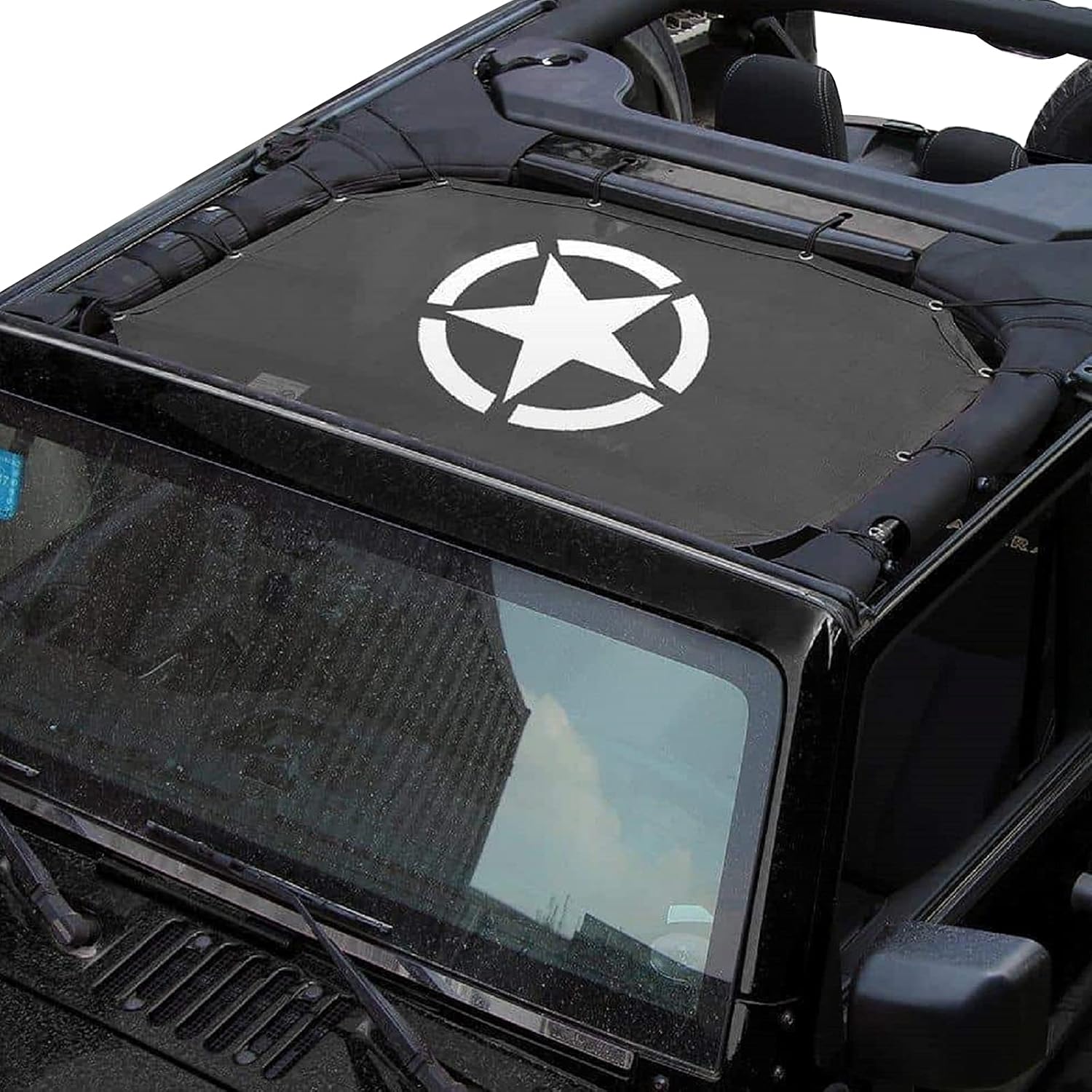 Durable SunShade Mesh for Jeep Wrangler Accessories，Cartaoo Bikini Top Sun Shade Net Cover 2007-2017 JK JKU&Rubicon Sahara Sports Unlimited 2-Door Version, BLocks UV，（5 Star Style）