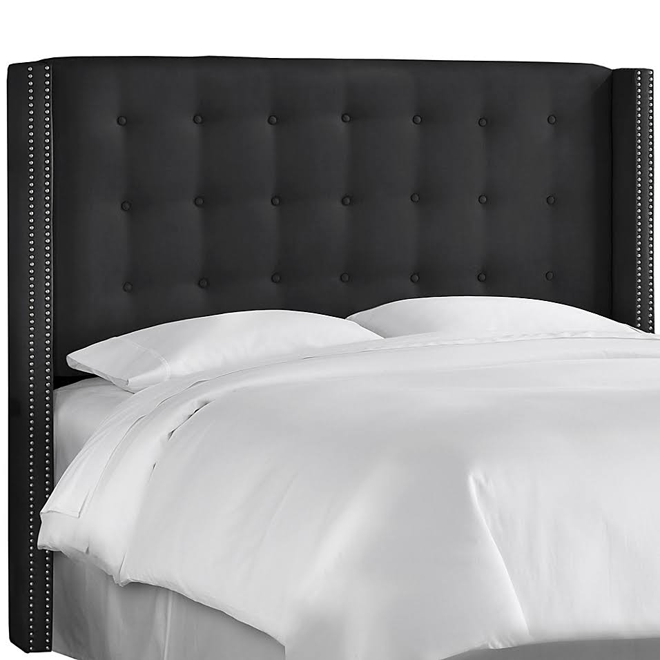 Skyline Furniture Full Nail Button Tufted Wingback Headboard in Premier Black