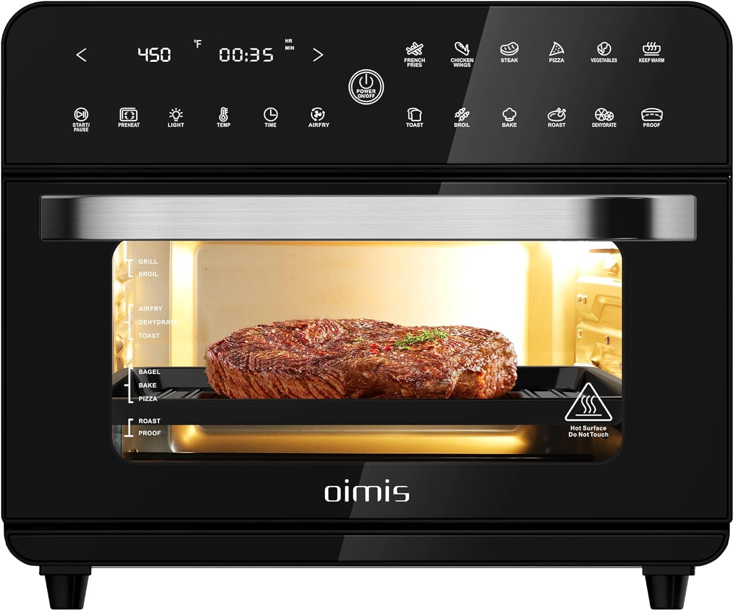 OIMIS Toaster Ovens Countertop,26.5QT,Large Oven Air Fryer Combo,12-in-1 Programmable LED Touchscreen,Recipes & Accessories Included,ETL Certified,1800W,Black