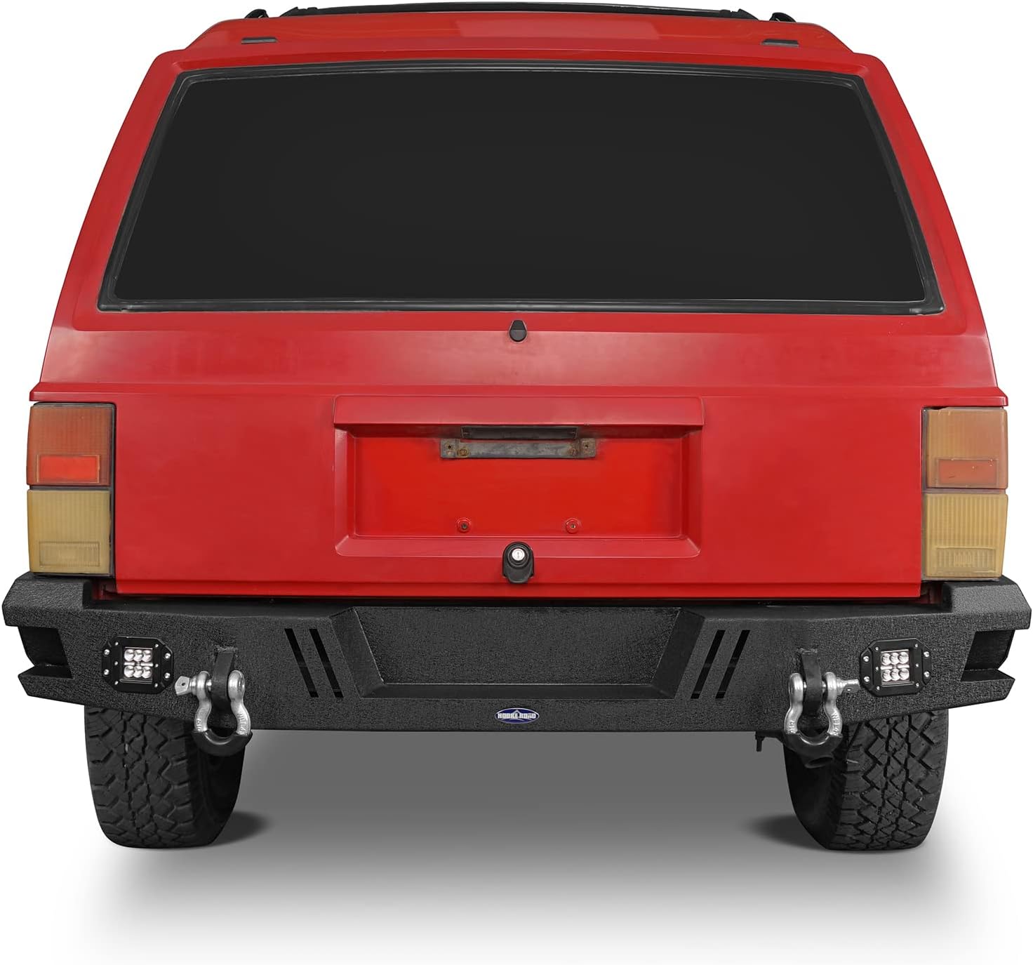 Hooke Road Cherokee XJ Steel Back Bumper Rear Step Bumper w/2 &times;18W LED Lights & D-Rings for Jeep Cherokee XJ 1984-2001