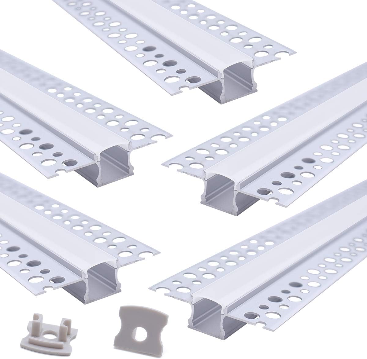 MUZATA 5Pack 3.3ft Plaster in Trimless LED Channel System with Flange for LED Tape Strip Gypsum Drywall Aluminum Profile Plasterboards White Covers Recessed Housing Track Extrusion U117 1M WW,LS2 Pack of 2