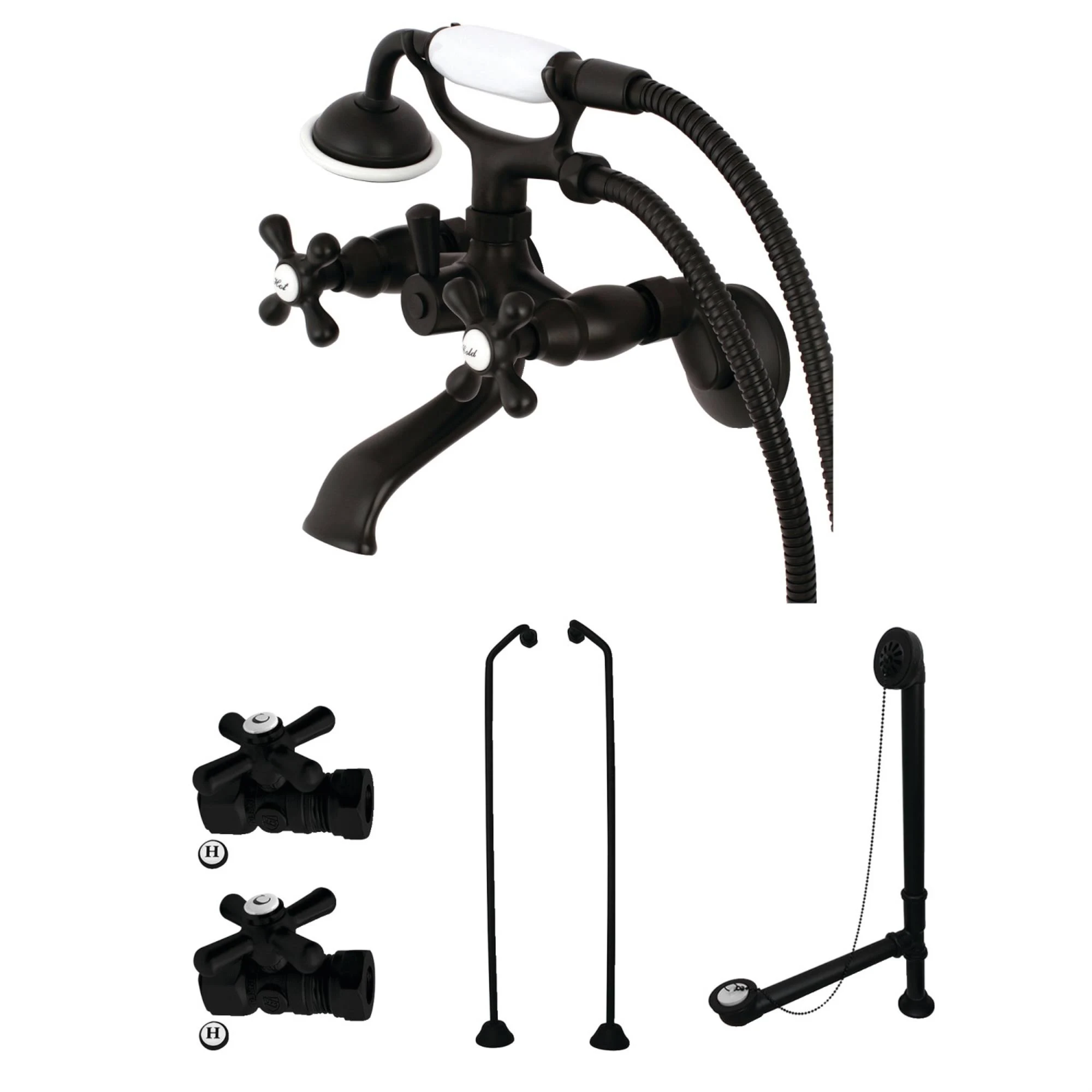 Kingston Brass CCK265MBD Vintage Wall Mount Clawfoot Faucet Package, Matte Black