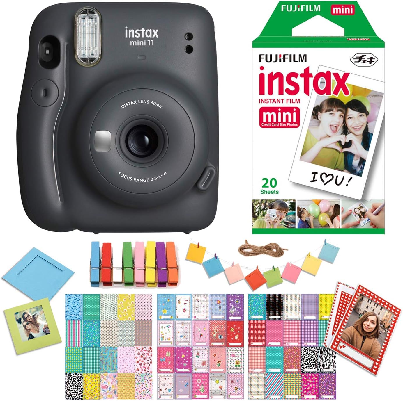 Fujifilm Instax Mini 11 Lilac Purple Instant Camera with Twin Pack Instant Film, Ritz Gear Frame Stickers and Ritz Gear Hanging Frames