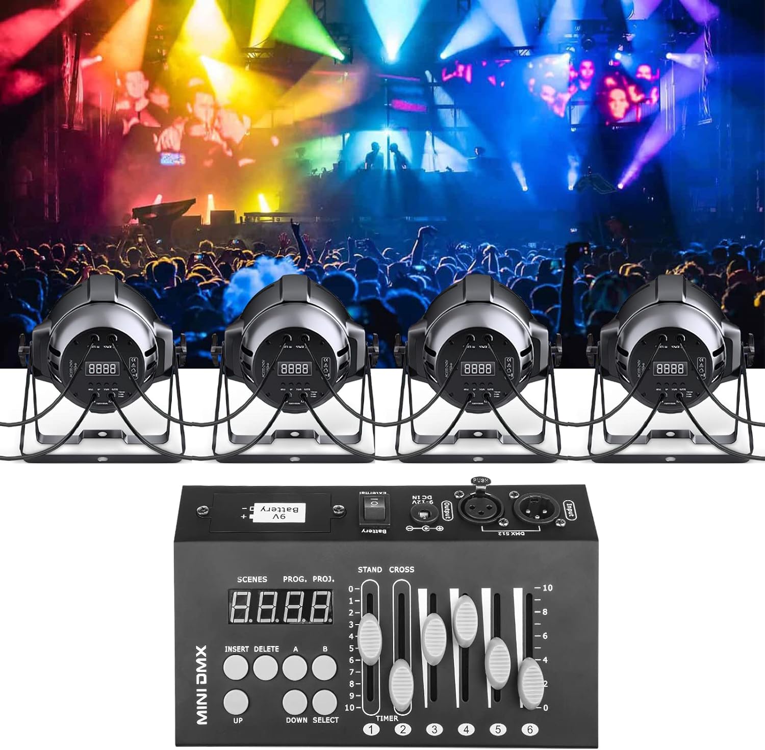 9V Battery Power (Without Battery) 54 Channel Mini Portable DMX 512 Light Controller DJ Disco Stage Light Console DMX 512 Light Controller Pack of 2