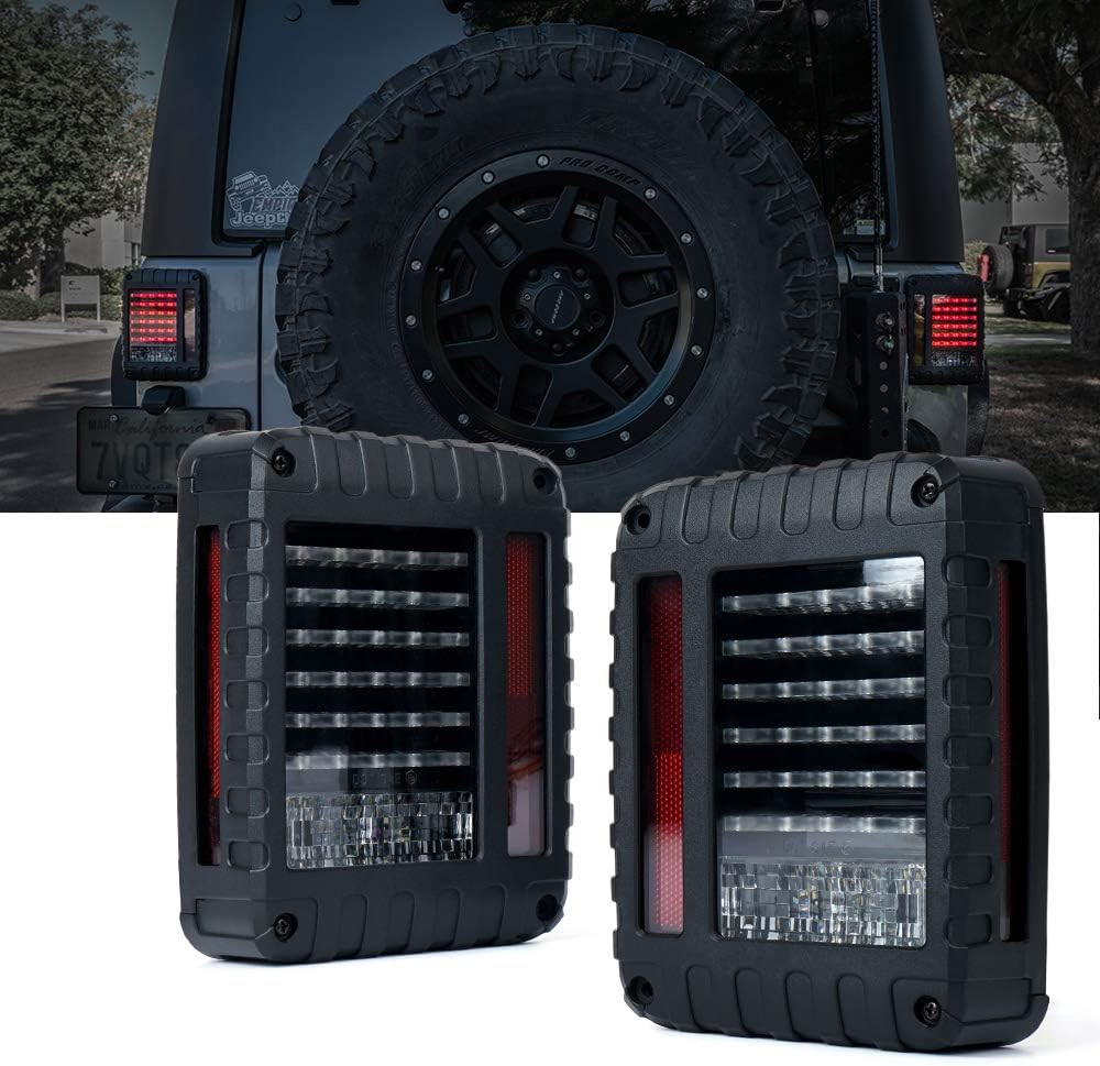 Xprite Clear Lens Red LED Tail Light Assembly w/ Turn Signal & Back Up Compatible with Jeep Wrangler JK JKU 2007 - 2018 Pack of 2
