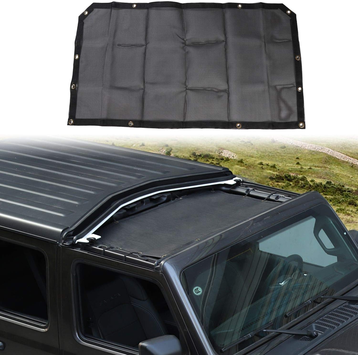 JeCar JL Sunshade Mesh Bikini Top Roof Sun Shade Exterior Accessories for 2018-2021 Jeep Wrangler JL JLU & 2020 Jeep Gladiator JT, Black