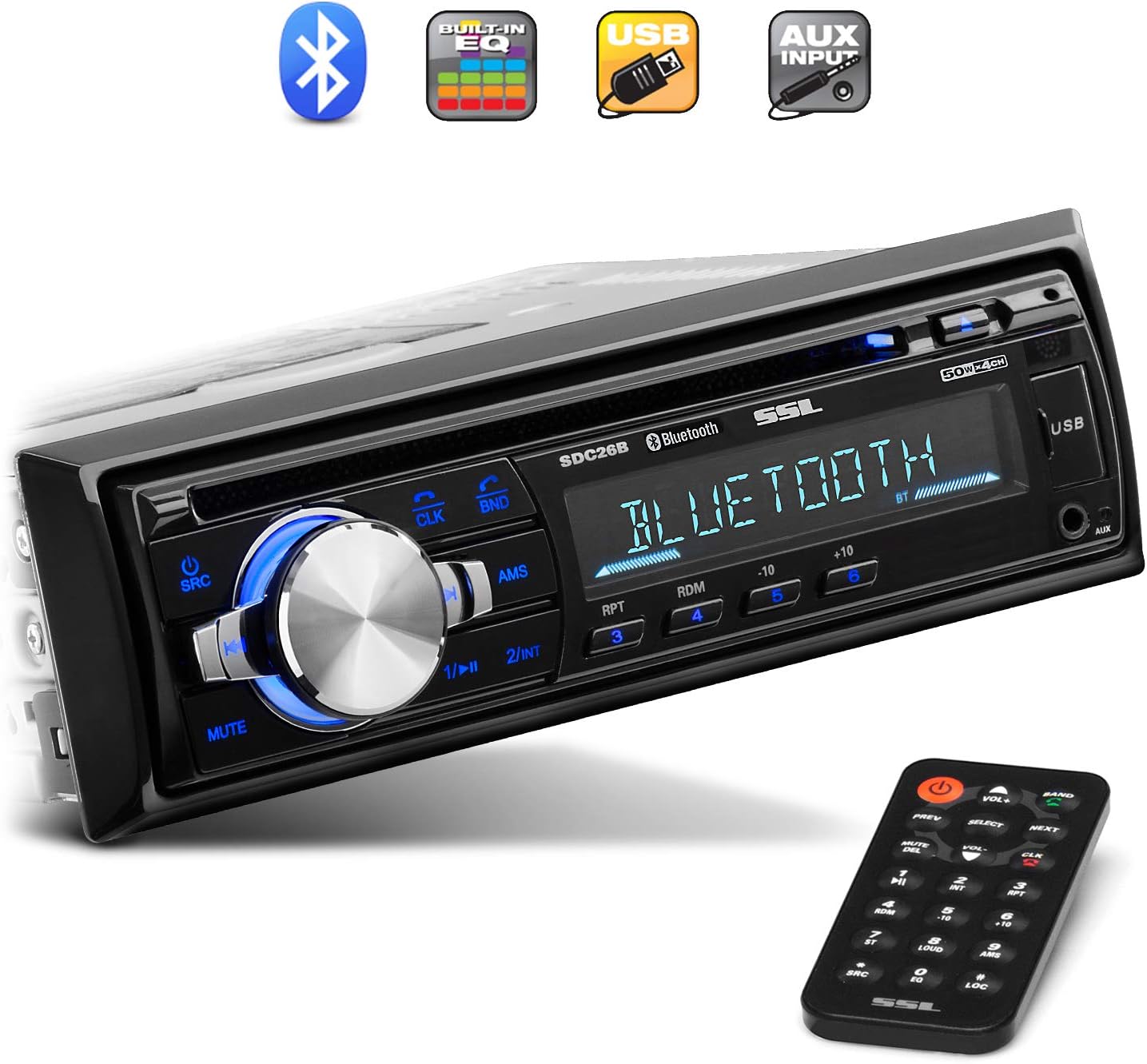 Sound Storm Laboratories SDC26B Car Stereo - Single Din, Bluetooth Audio and Hands-Free Calling, Built-in Microphone, MP3 Player, CD, USB Port, AUX Input, AM/FM Radio Receiver, Wireless Remote Control Pack of 2