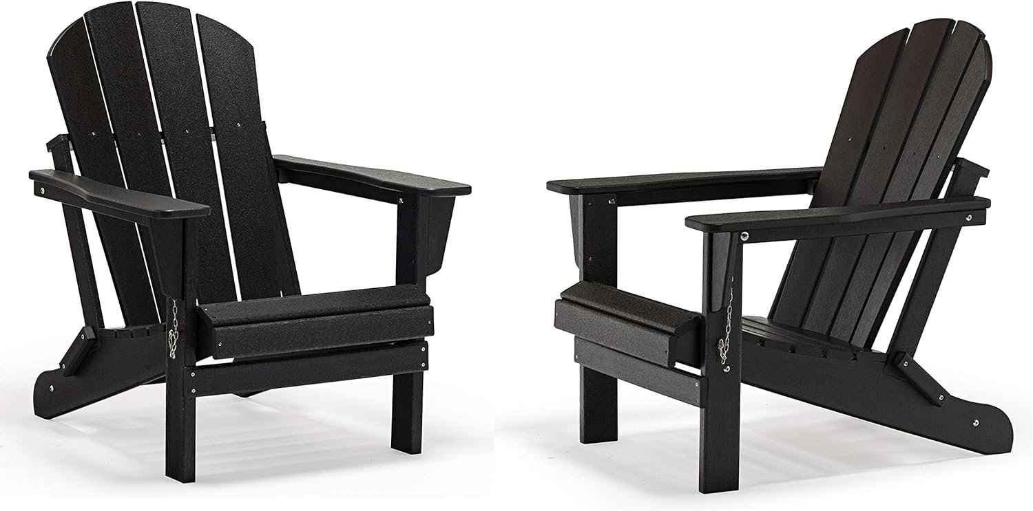 WO 2 Piece Set Outdoor Folding Adirondack Chair for Backyard, Lawn, Patio, Deck, Garden, Weather Resistant Polyethylene Plastic Lounger, Orange