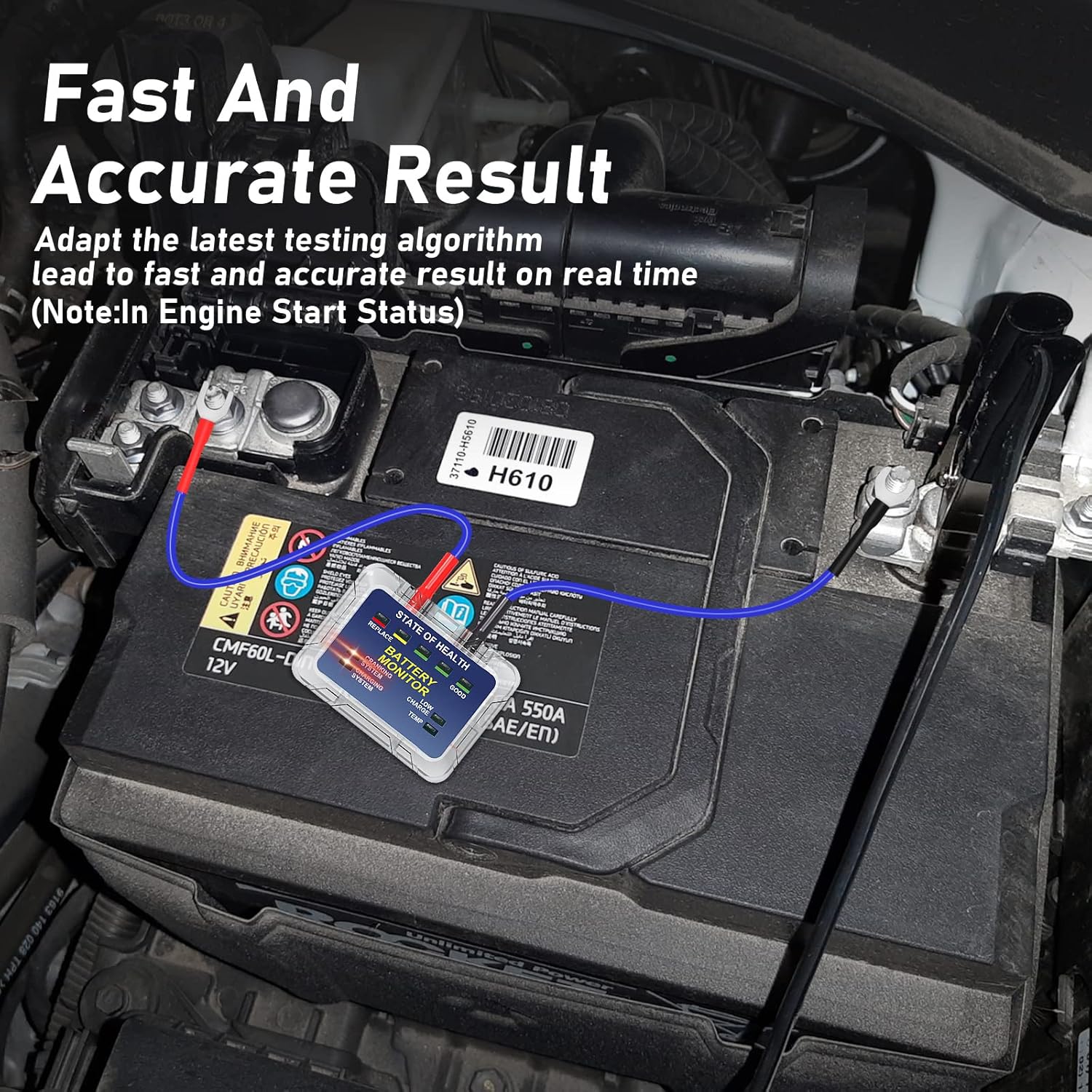 LNEX Automotive Car Battery Tester with LED Indicator, 12V Lead Acid Battery Monitor Lite BM5 with Cranking Charging Test & Temperature Monitor for RV/SUV/Truck/Car (12V Battery Monitor)