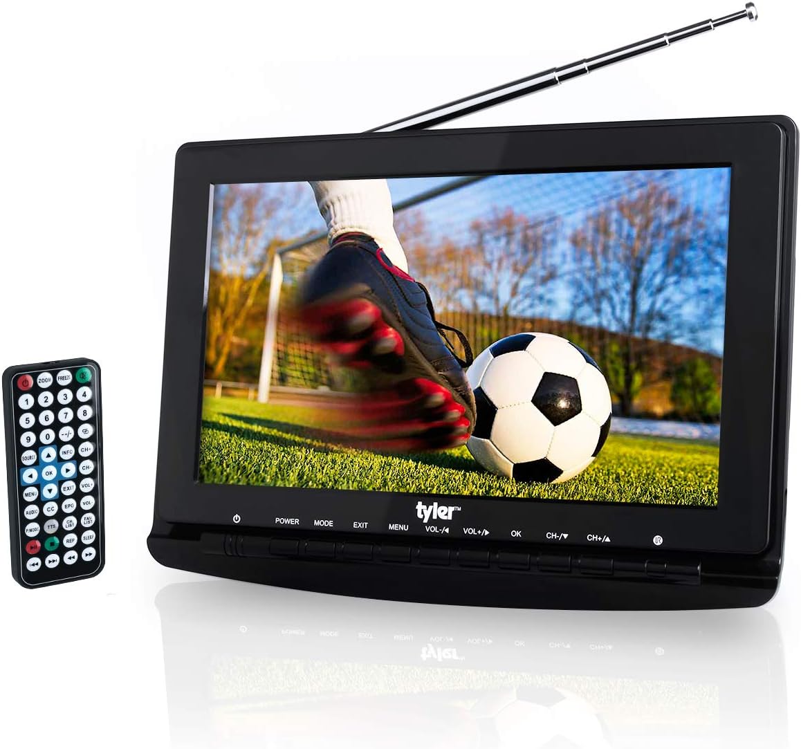 Tyler TTV706 10” Portable Widescreen 1080P LCD TV with Detachable Antennas, HDMI, USB, RCA, FM Radio, Built in Digital Tuner, AV Inputs, AC/DC, (3) Antennas, and Remote Control