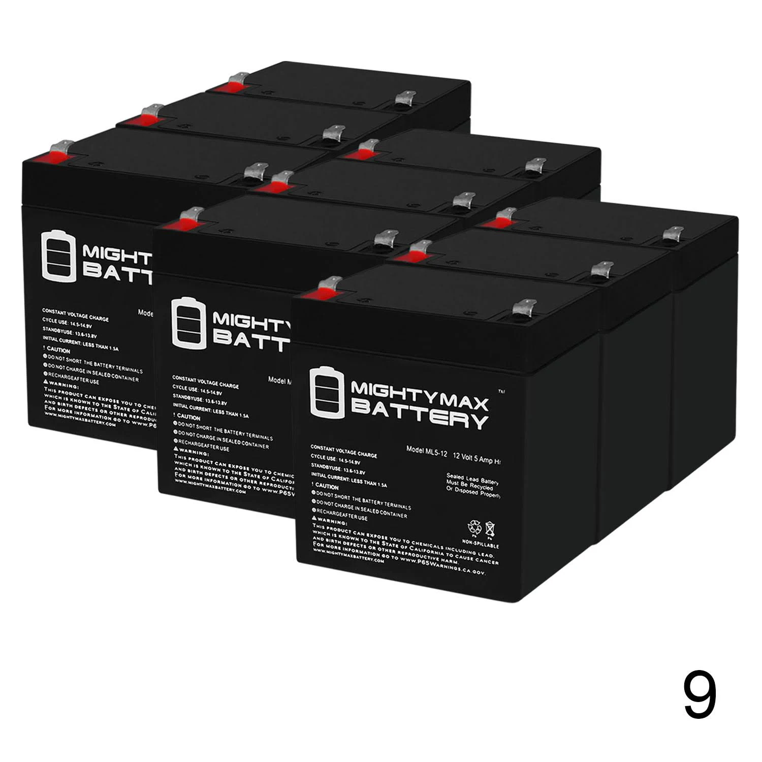 Mighty Max ML5-12 - 12 Volt 5 Ah SLA Battery - Pack of 9