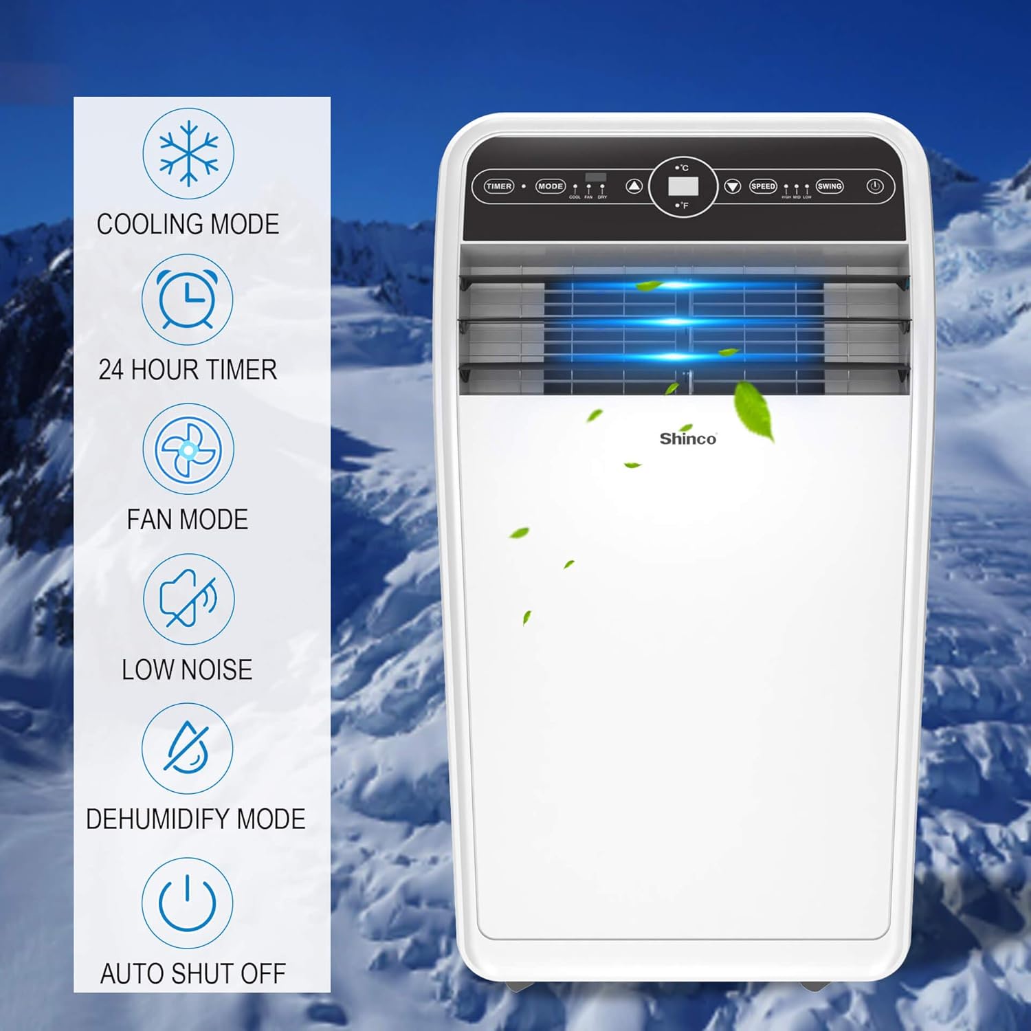 Shinco 12,000 BTU Portable Air Conditioners with Built-in Dehumidifier Function, Fan Mode, Quiet AC Unit Cools Rooms to 400 sq.ft, LED Display, Remote Control, Complete Window Mount Exhaust Kit