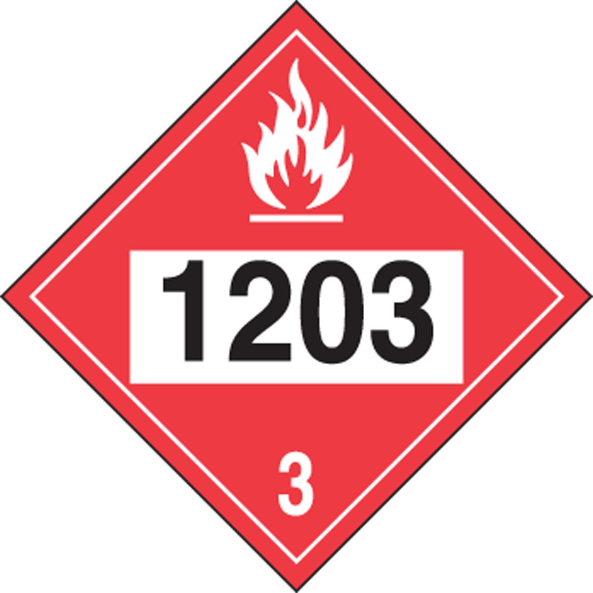 Accuform Hazard Class 3, 1203 (Gasoline), Adhesive Vinyl 4-Digit DOT Placard, 10.25
