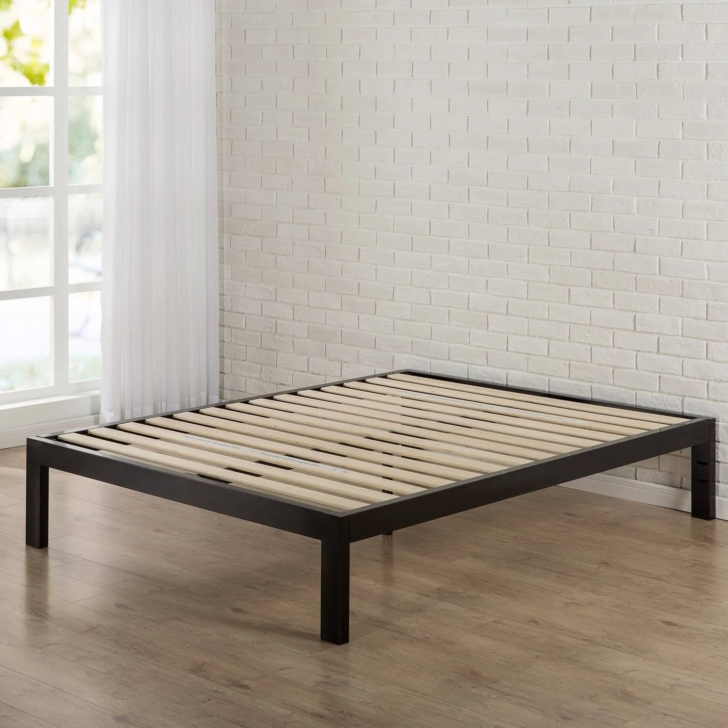 Queen 14x22 Lorrick Quick Snap Platform Bed Frame Black - Zinus