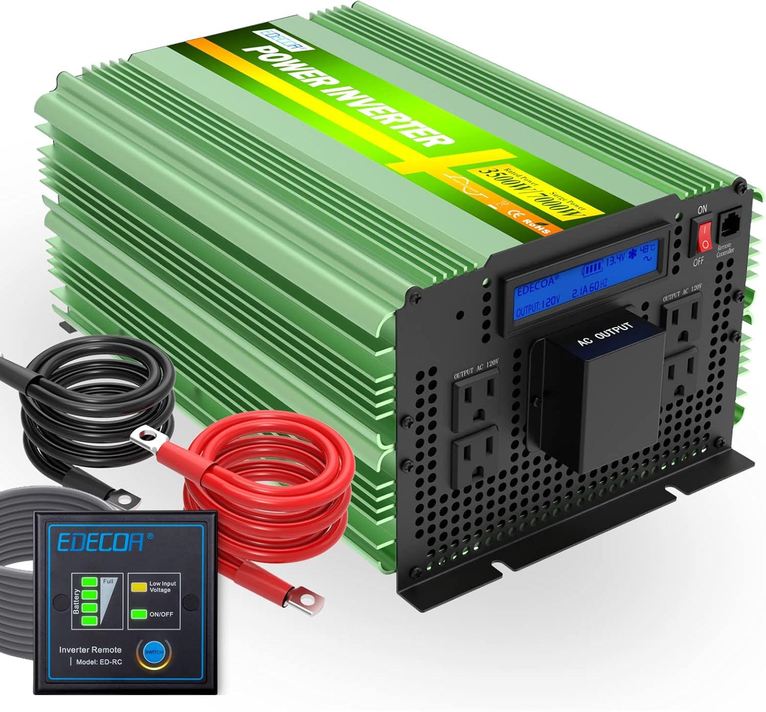 EDECOA 3500 Watts Pure Sine Wave Power Inverter DC 12V to 120V 110V AC with LCD AC Terminal Block with LCD Display and Remote Controller