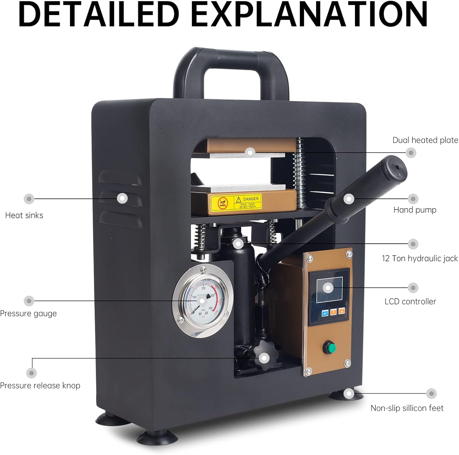 10Ton Hydraulic Heat Press Machine w/ Pressure Gauge, Upgrade 900W Heat Press with Dual 3x5 inch Heated Plates, w/Timer, Temp Control, Black