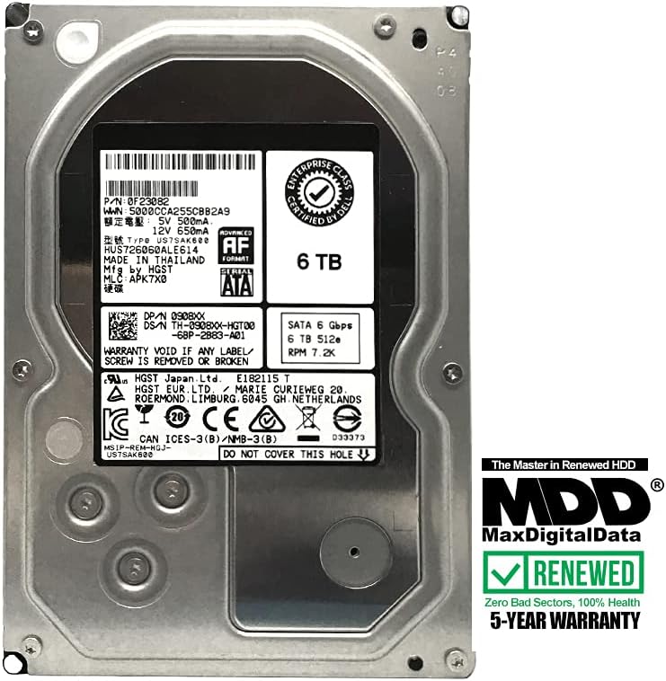 MDD - HGST Ultrastar (HUS726060ALE614) 6TB 7200RPM 128MB Cache SATA 6Gb/s 3.5-inch Enterprise Hard Drive (for NAS, Desktop PC, Surveillance Storage) - 5 Year Warranty (Renewed) Pack of 2