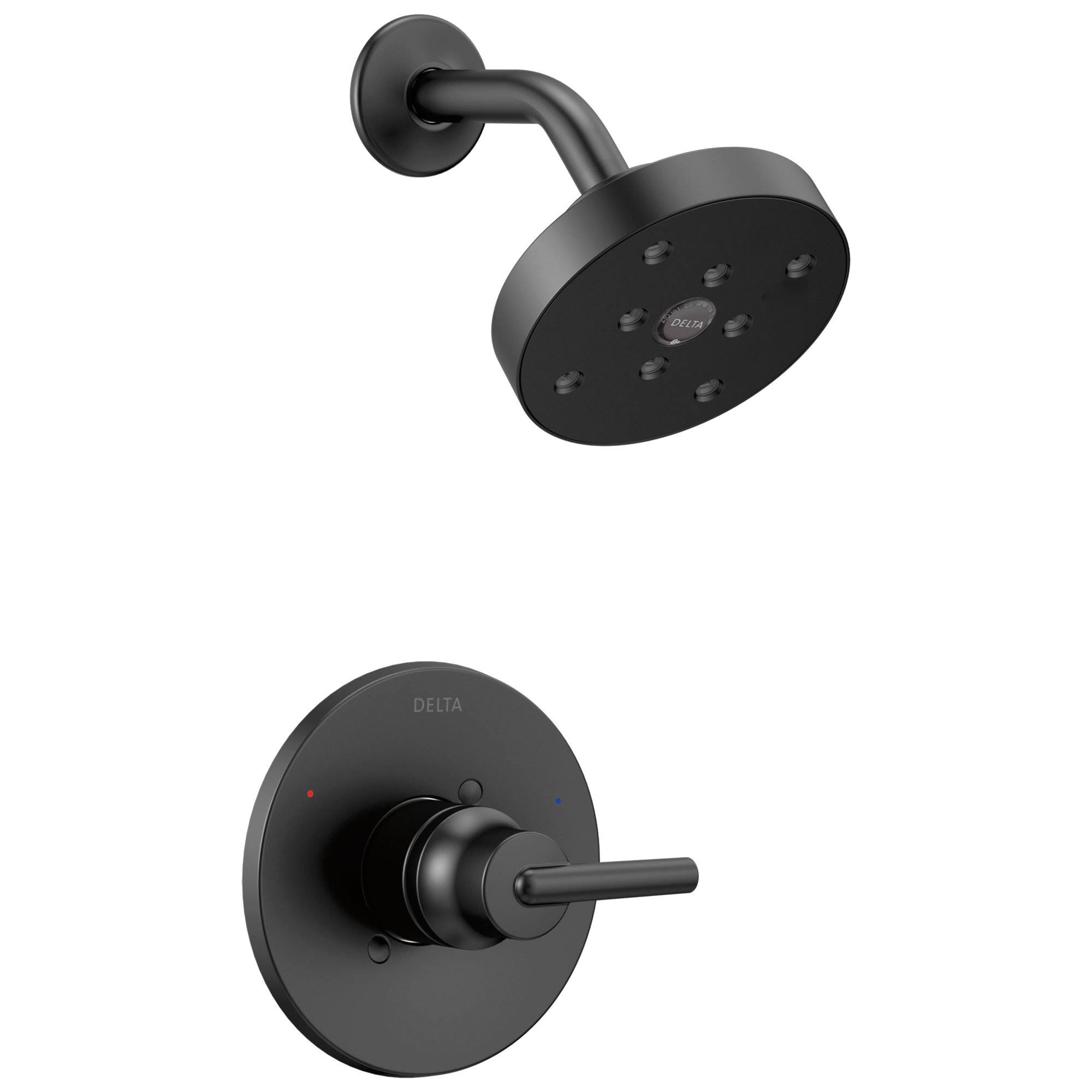 Delta Trinsic Collection Matte Black Finish Monitor 14 WaterSense Modern Round Single Lever Shower Only Faucet Includes Valve wi