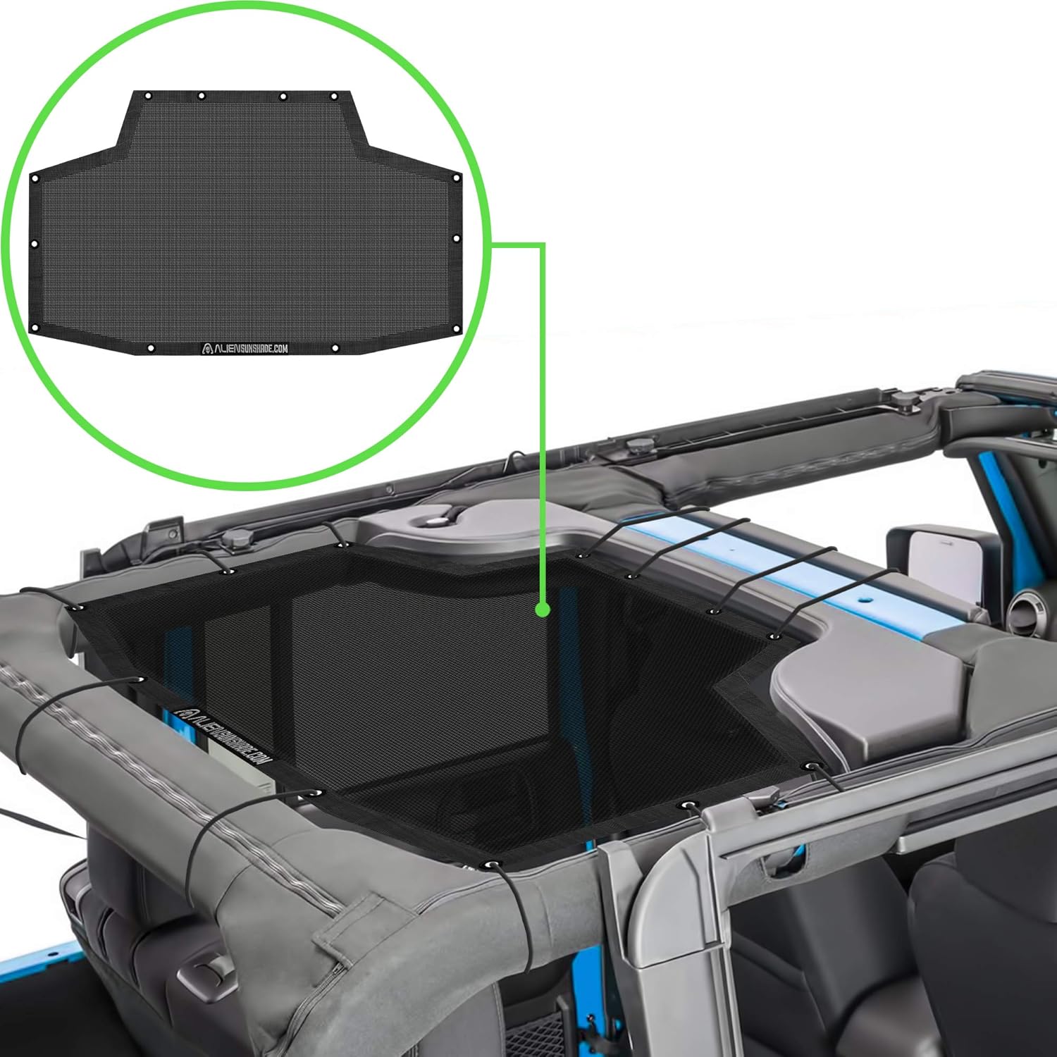 Alien Sunshade Jeep Wrangler JKU (2007-2018) &ndash; Rear Half Mesh Sun Shade for Jeep JK Unlimited - Blocks UV, Wind, Noise - Bikini Jkini Top Cover for Sport, Sport S, Sahara, Rubicon (Black)