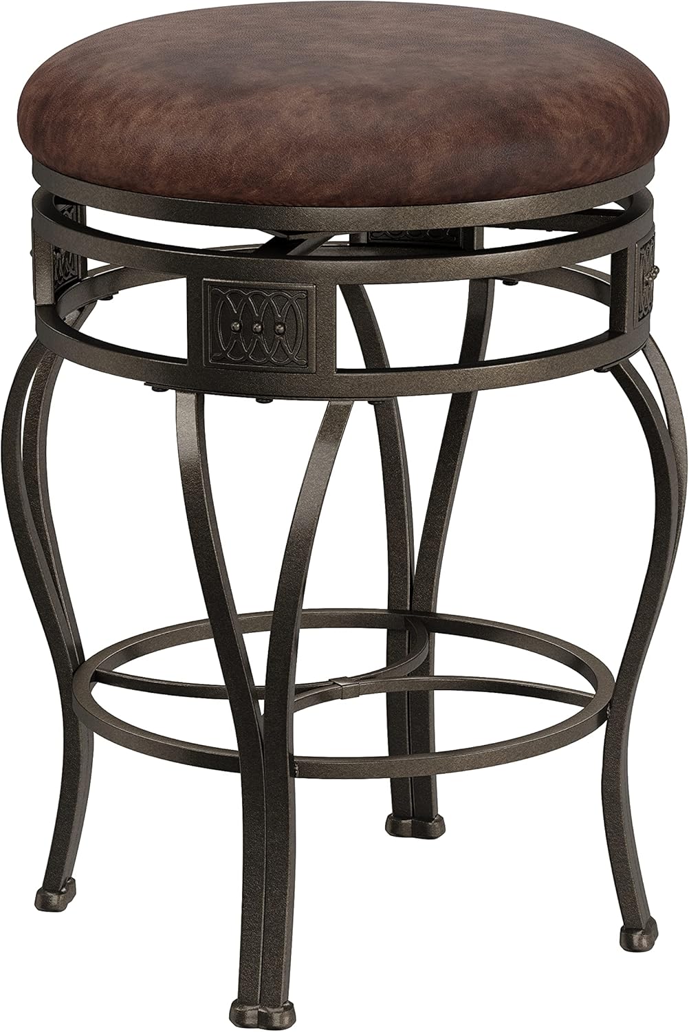 Hillsdale Montello Backless Swivel Counter Stool, Old Steel Finish with Brown Faux-Leather