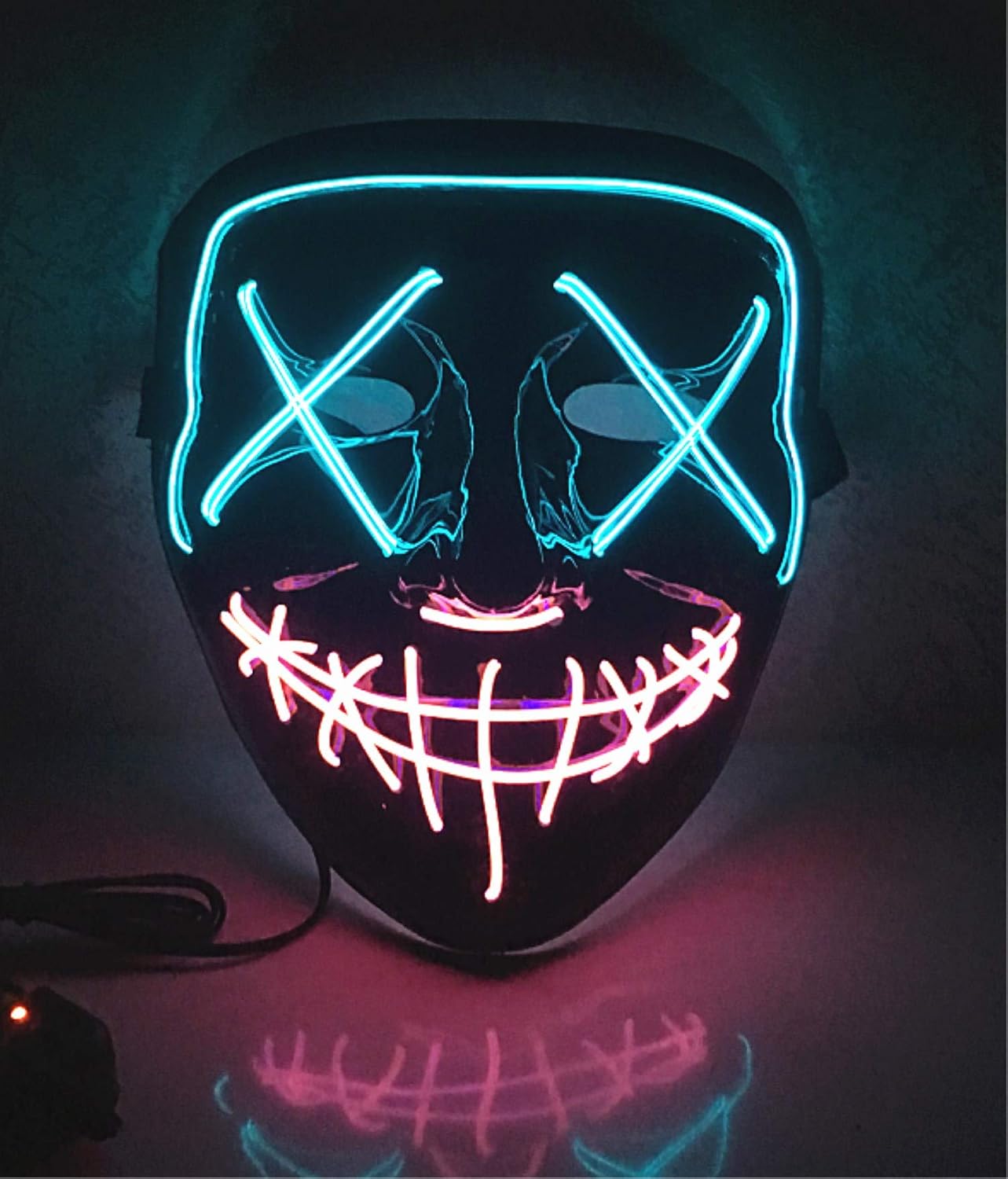 Moonideal Halloween LED Mask EL Wire Scary Mask for Halloween Festival Party Sound Induction Twinkling with Music Speed Purple Pack of 2