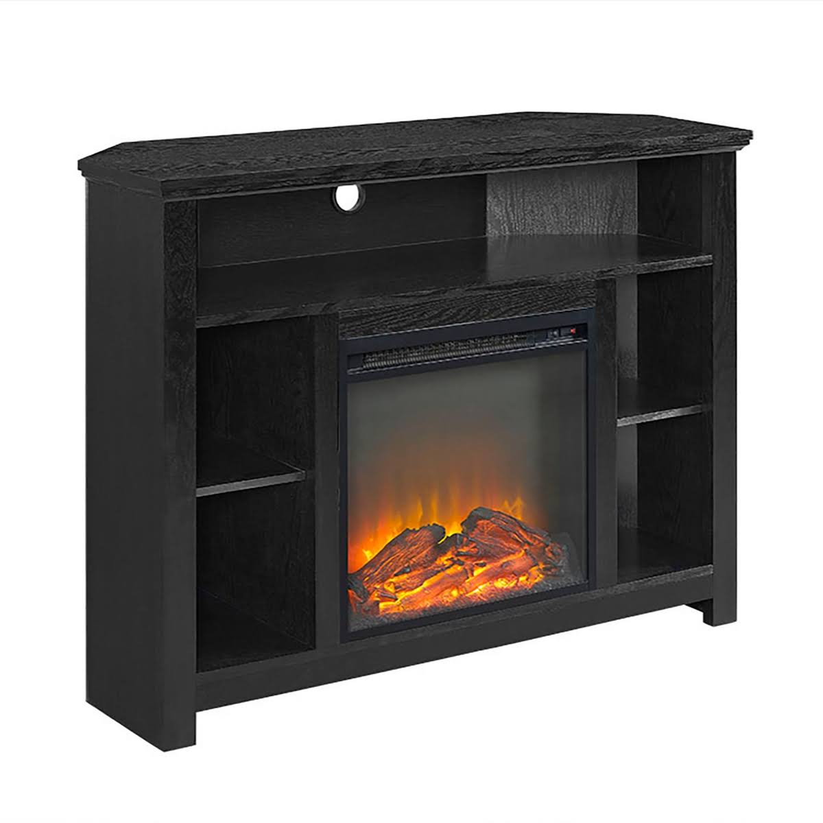 Walker Edison 44x22 Wood Corner Highboy Fireplace TV Stand - Black - Black