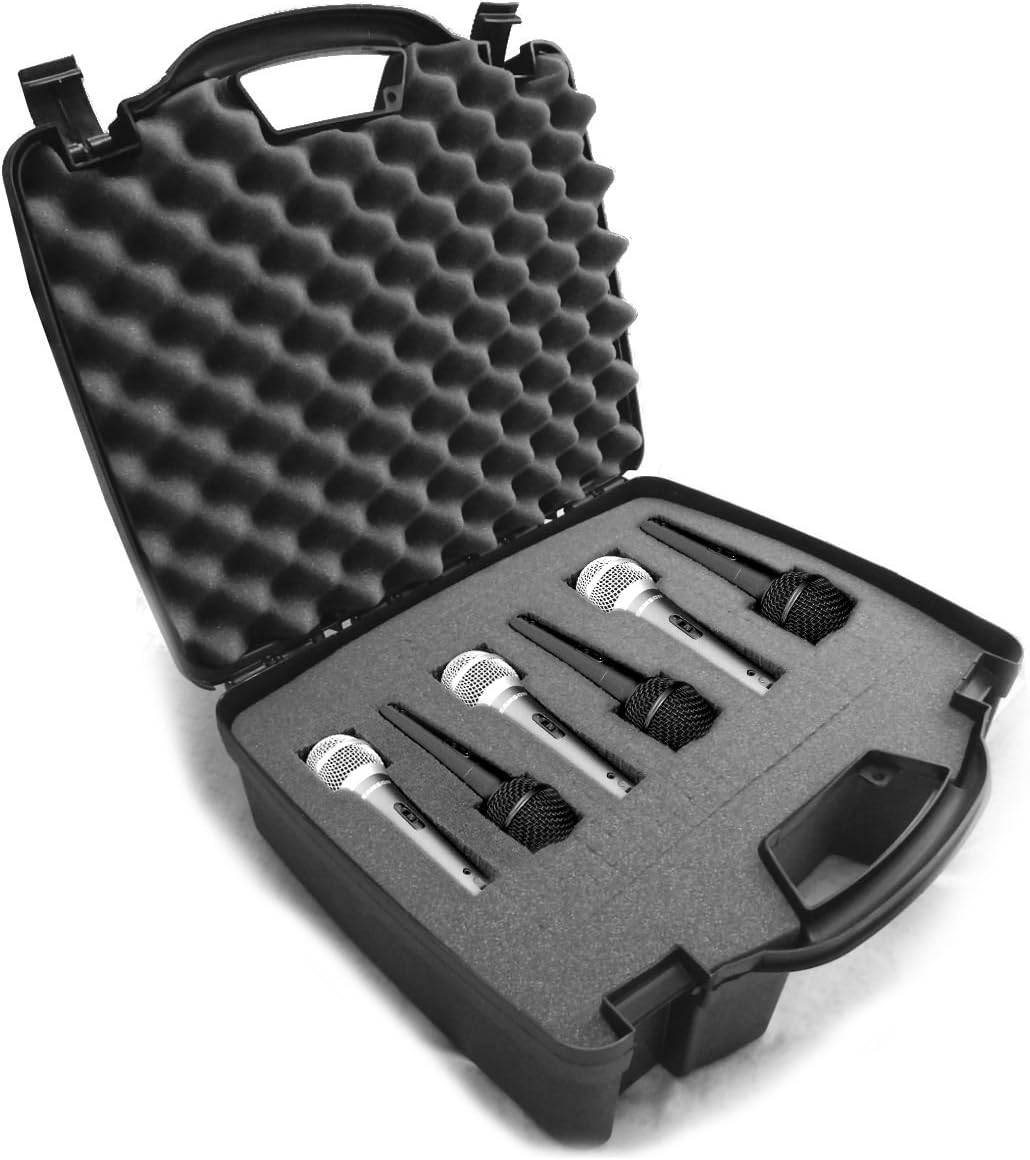 CASEMATIX Cardioid Dynamic and Vocal Microphone Hard Case Compatible with Shure Microphones SM58, SM57, Beta 58A, PG48, PGA58 and More with Customizable Foam for up to 6 Mics Pack of 2