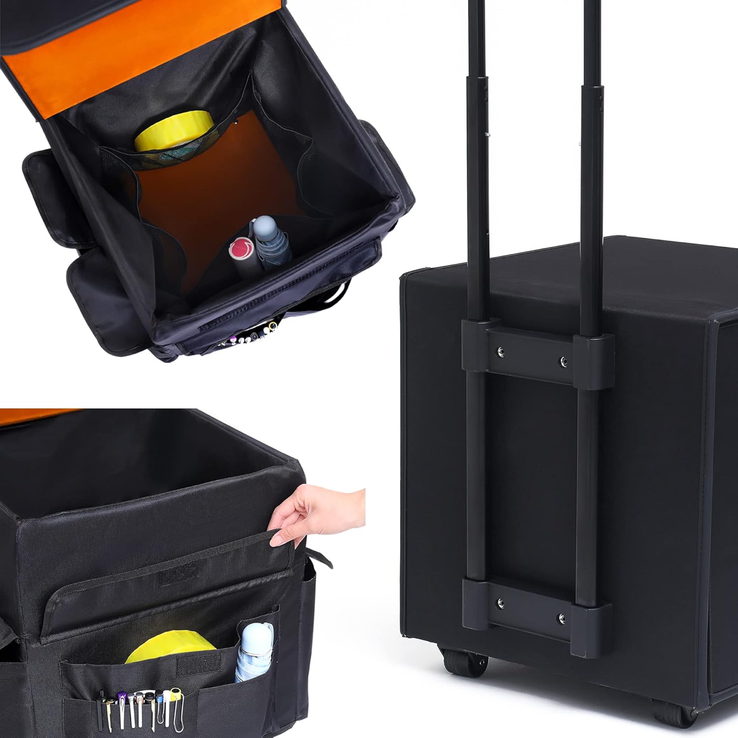 Collapsible Rolling Cart, Shopping Cart for Groceries, Organizer Cart with Telescoping Handle and Organizer Bag, Use as Teacher Rolling Cart, Rolling Crate, Folds Down to 2.76&rdquo;