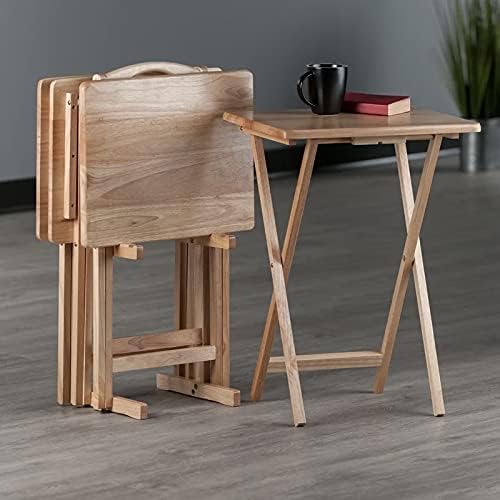 Tray Tables Set of 4 with Stand Solid Wood Snack Tables Folding Set of 4MULTI-Functional USE TV Dinner Trays (Natural)