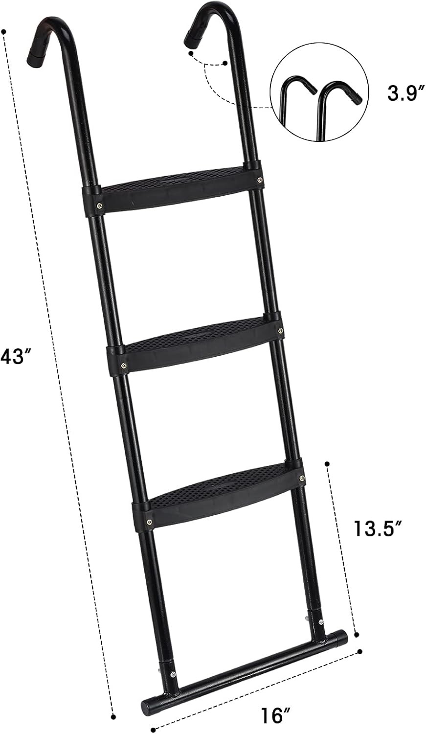 Gardenature Trampoline Ladder - 3 Steps Wide-Step Trampoline Ladder-Black