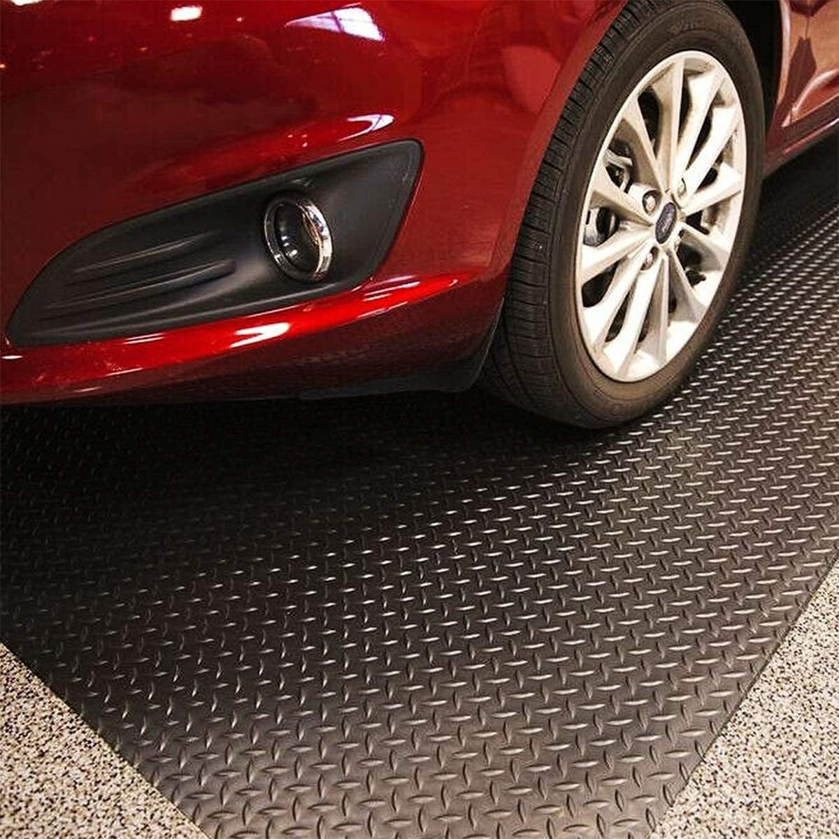 Rubber Diamond Garage Mats 3.3 x 13.2FT Heavy Duty Garage Floor Runner Anti Slip Garage Flooring Rolls, Water & Stain Resistant Rubber Industrial Flooring for Under Car, Black