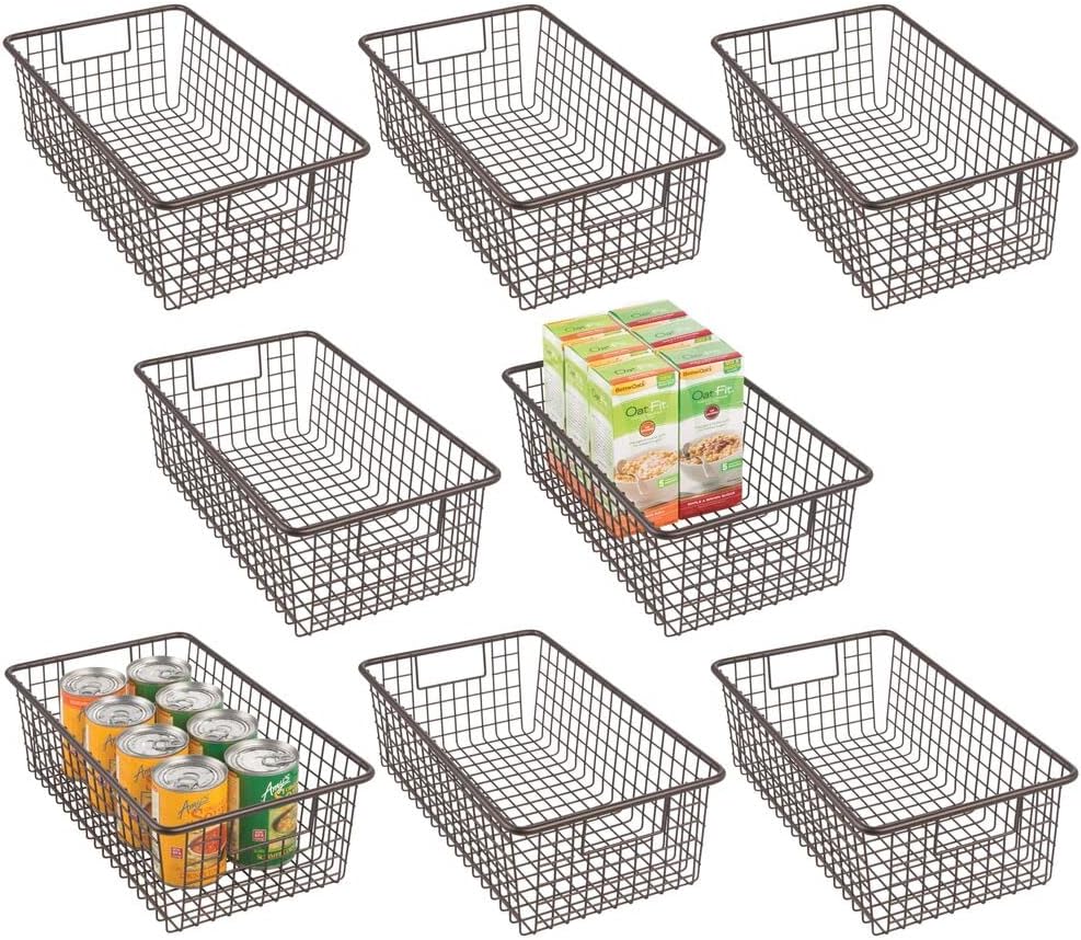mDesign Modern Farmhouse Metal Wire Storage Organizer Bin Basket with Handles for Kitchen Cabinets, Pantry, Closets, Bedrooms, Bathrooms - 16.25